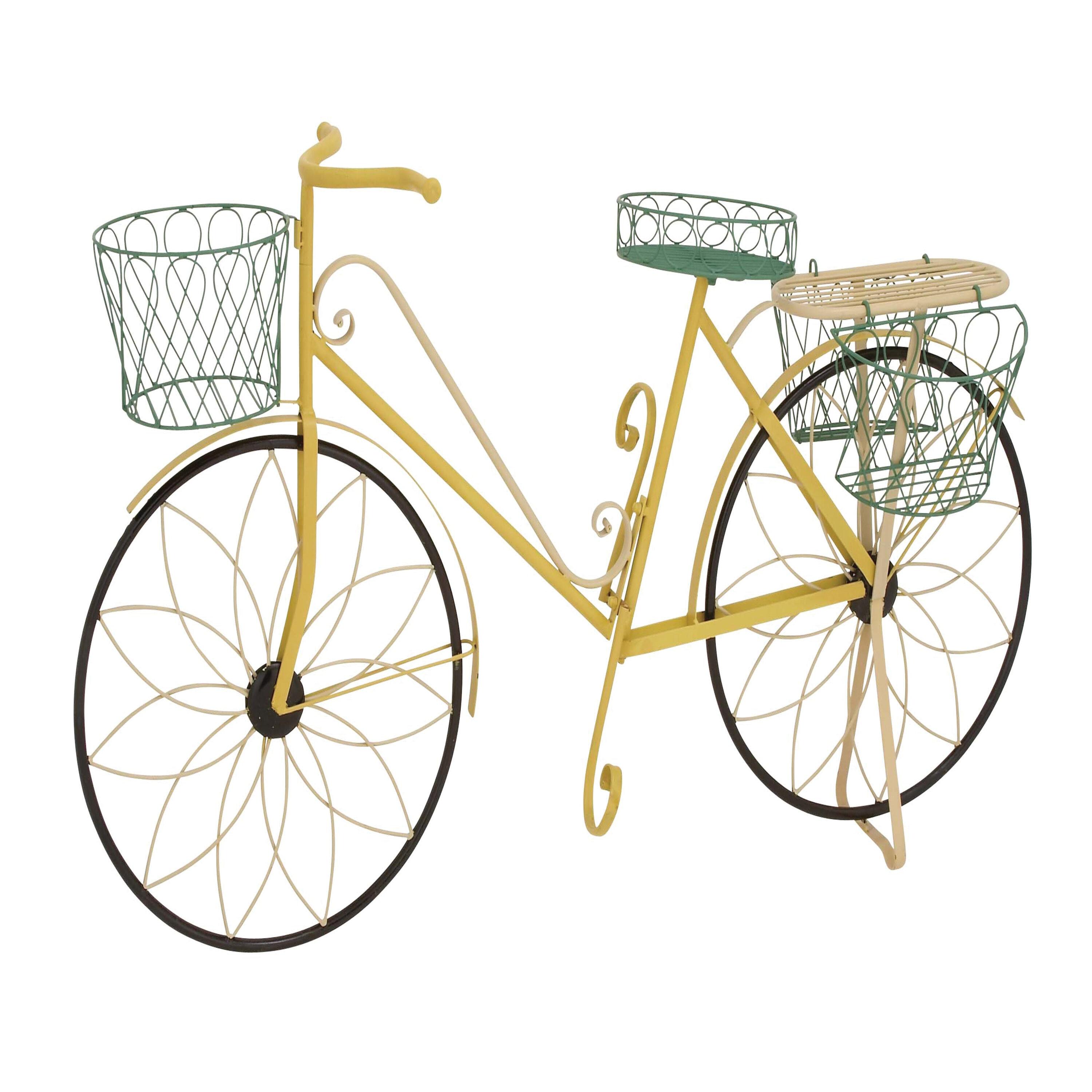 32" Traditional Iron Novelty Bicycle Plant Stand Yellow - Olivia & May: Metal Planter Pedestal, Weather-Resistant