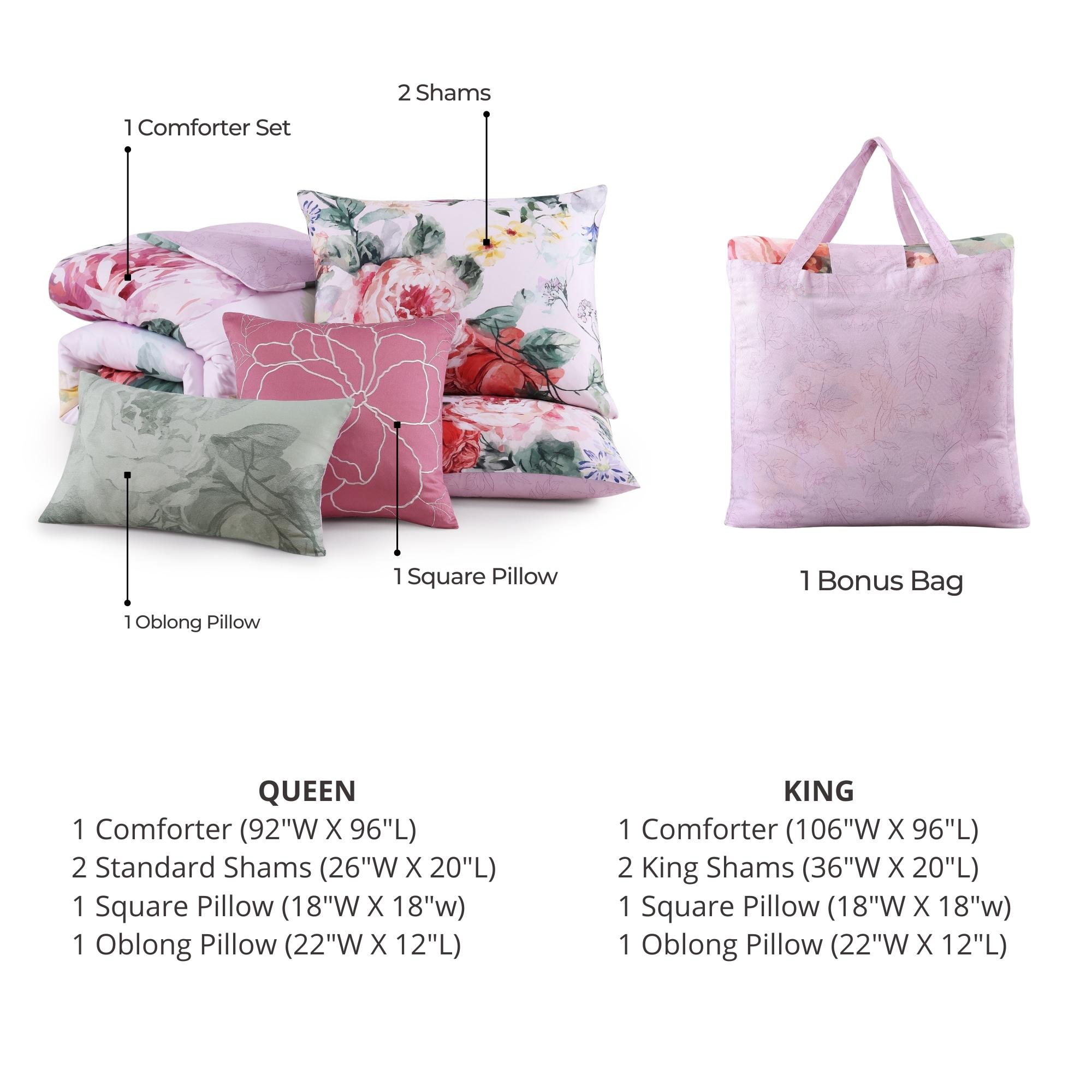 BeBeJan Bebejan Cool Pink Roses 200 Thread Count 100% Cotton Sateen 5-Piece Reversible Comforter Set