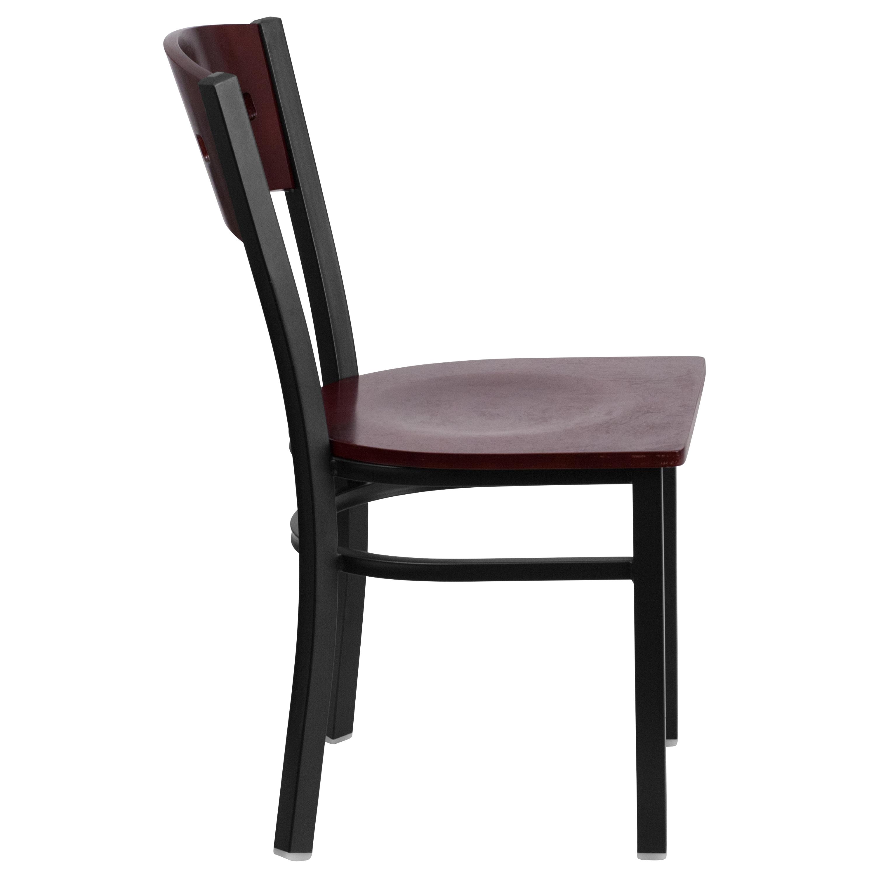 Flash Furniture HERCULES Series Black 4 Square Back Metal Restaurant Chair - Mahogany Wood Back & Seat