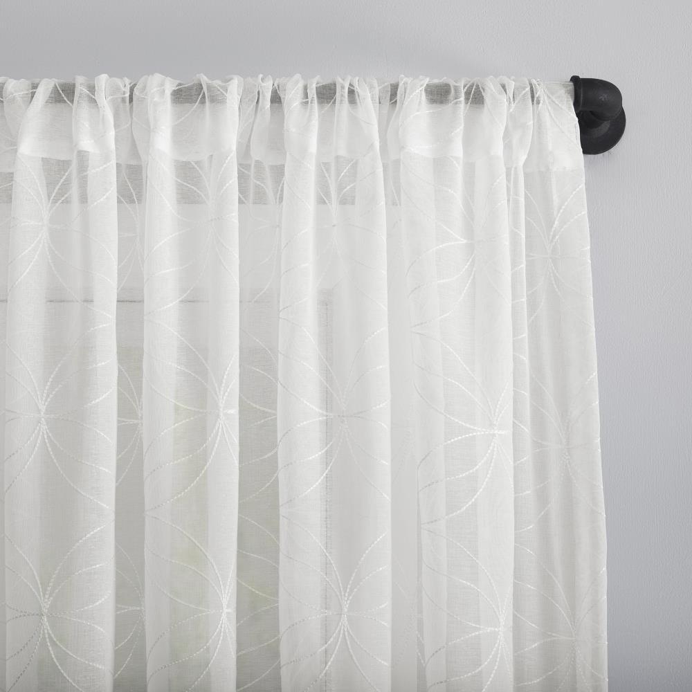 63"x50" Tamaryn Embroidered Trellis Sheer Rod Pocket Curtain Panel Ivory - No. 918: Modern Off-White Polyester Drapery