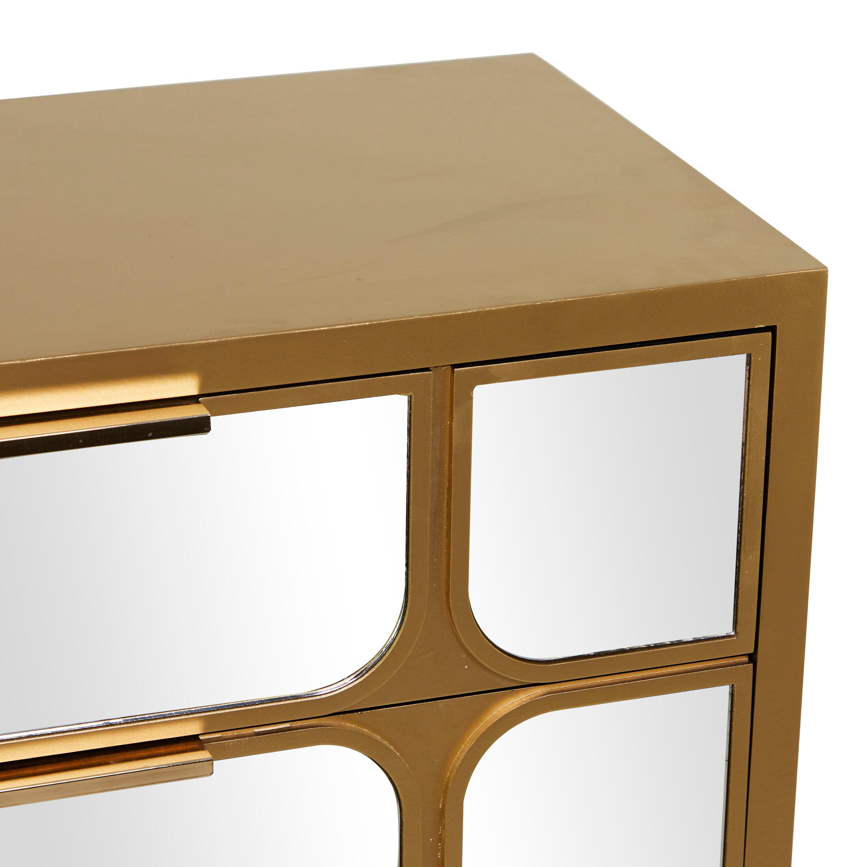 DecMode 32" x 32" Gold Wood 3 Drawer Cabinet with Mirrored Front, 1-Piece