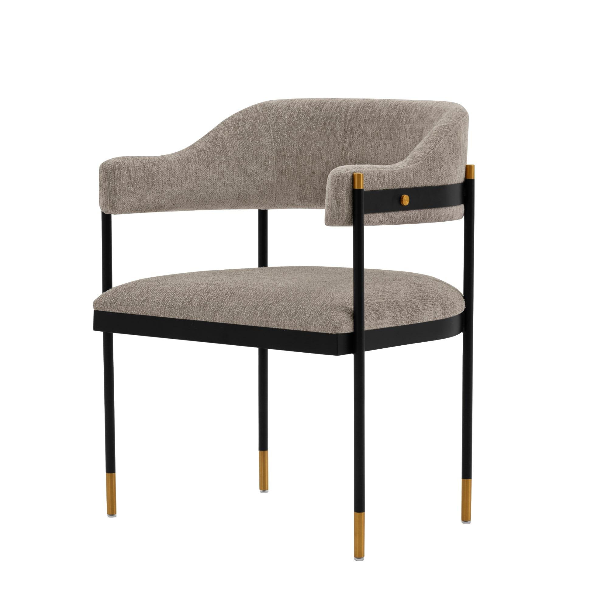 Lia Modern Boucle Upholstered Dining Armchair Stone Gray - Manhattan Comfort: Brushed Gold Accents, No Assembly Required