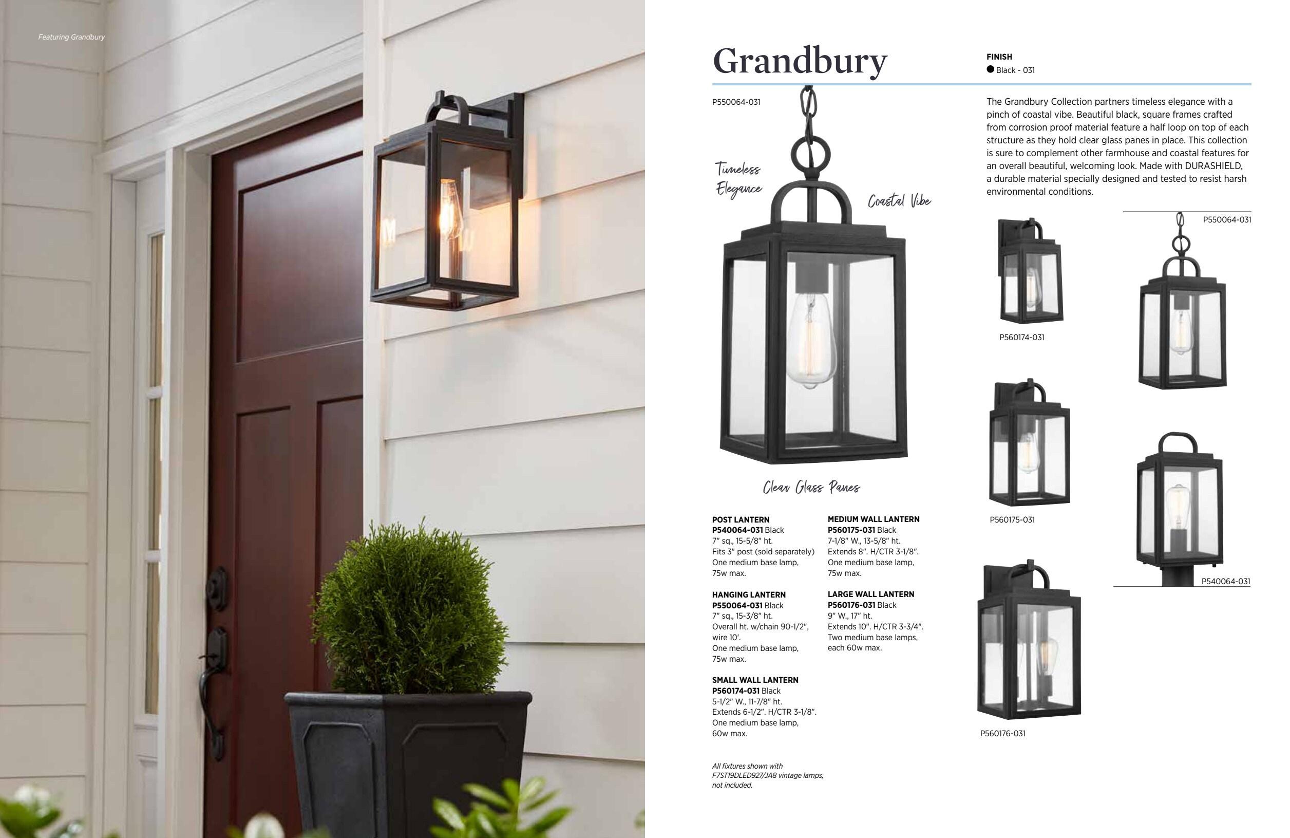 Progress Lighting Grandbury 2-Light Outdoor Hanging Lantern in Antique Bronze with Clear Glass Panels