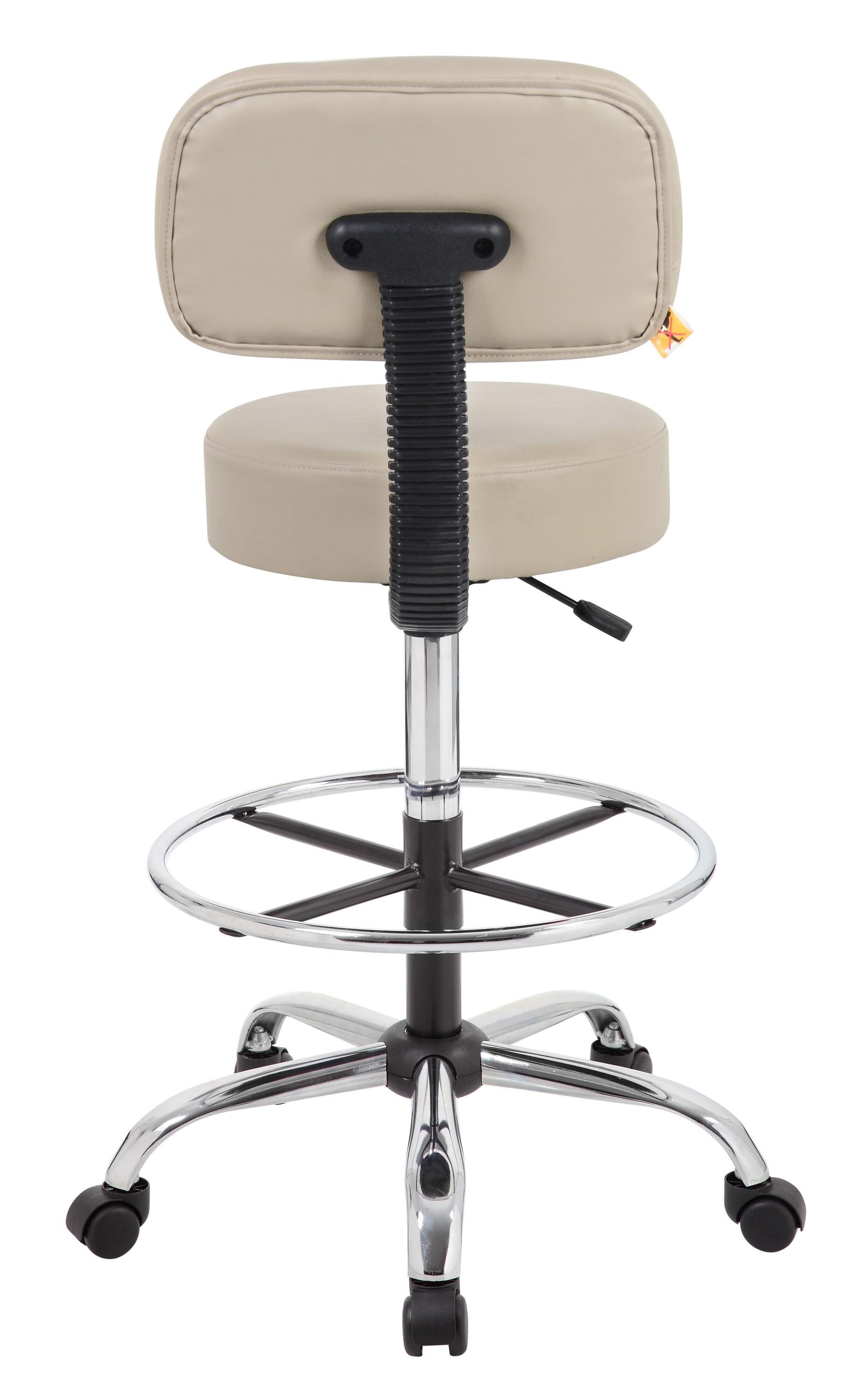 Boss Office Products Medical/Drafting Stool with Back Cushion Beige: Adjustable, Metal Frame, No Arms