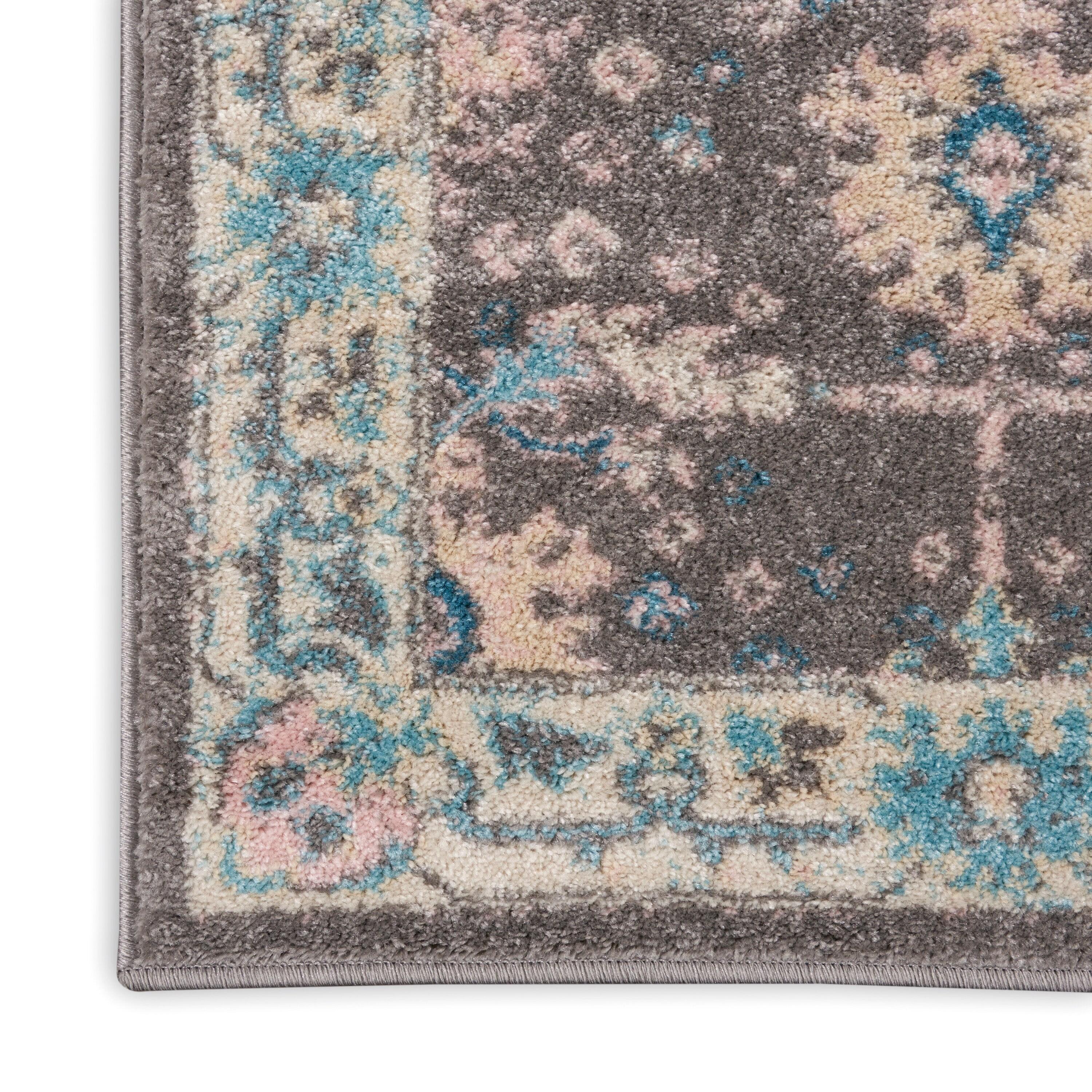 Nourison Tranquil 5'3" X 7'3" (5' x 7') Grey/Pink Area Rug Traditional Persian Bordered by Nourison