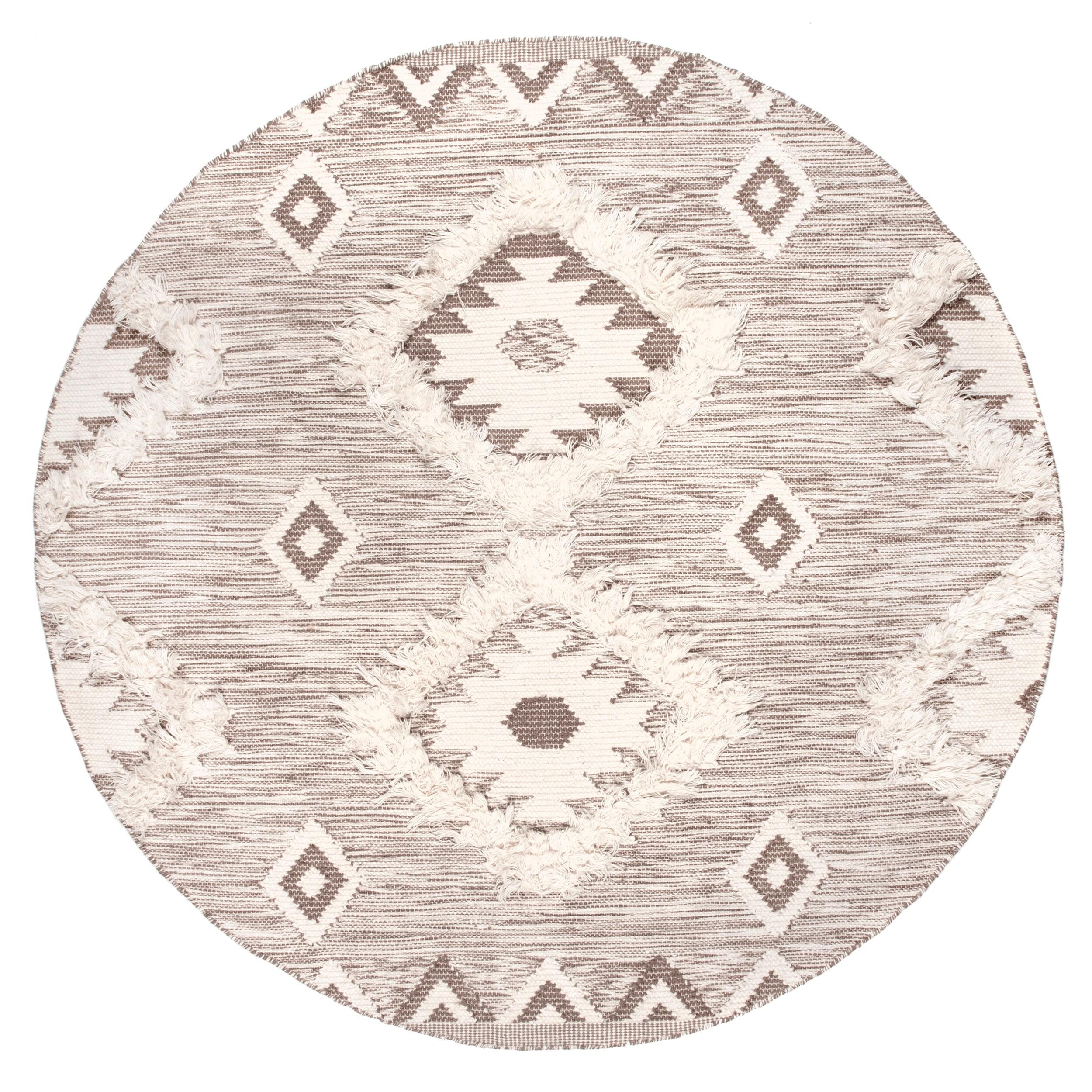 Nuloom Savannah Geometric 6 Round Wool Indoor Area Rug for Living Room Bedroom Dining Room Kitchen, Beige/Ivory