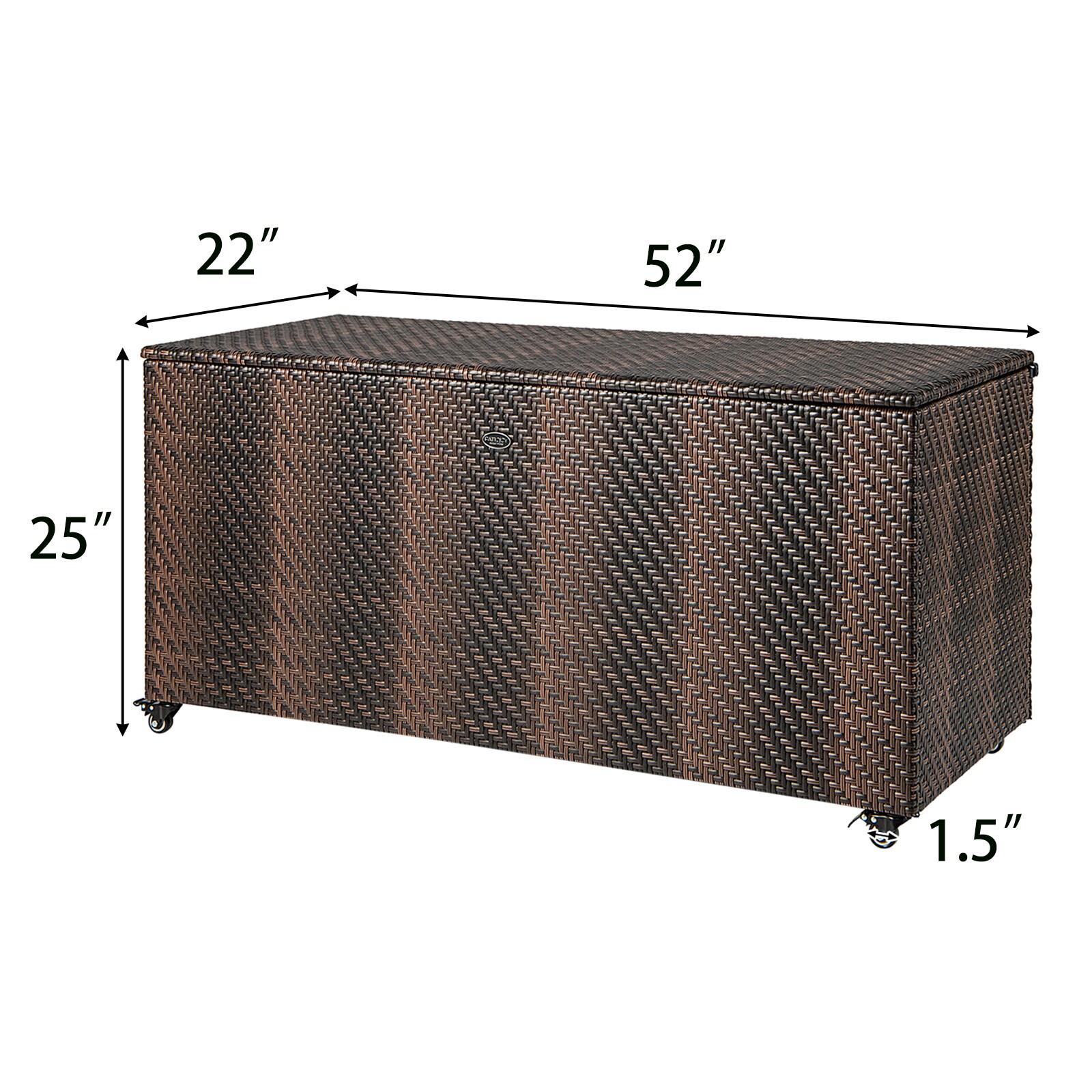 CasaCore 96 Gallon PE Wicker Outdoor Storage Box with 4 Wheels