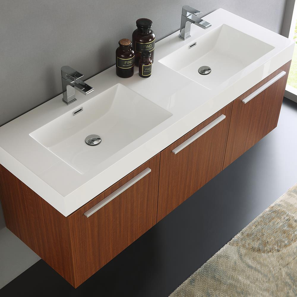 Fresca Vista 60'' Wall Mounted Modern Double Bathroom Vanity with Acrylic Vanity Top