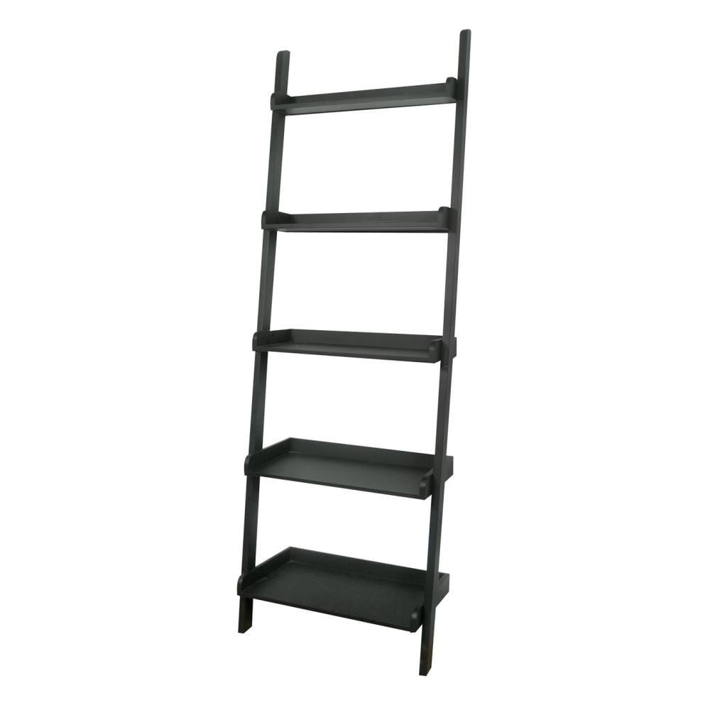 75.5" 5 Tier Solid Wood Leaning Bookshelf Black - International Concepts