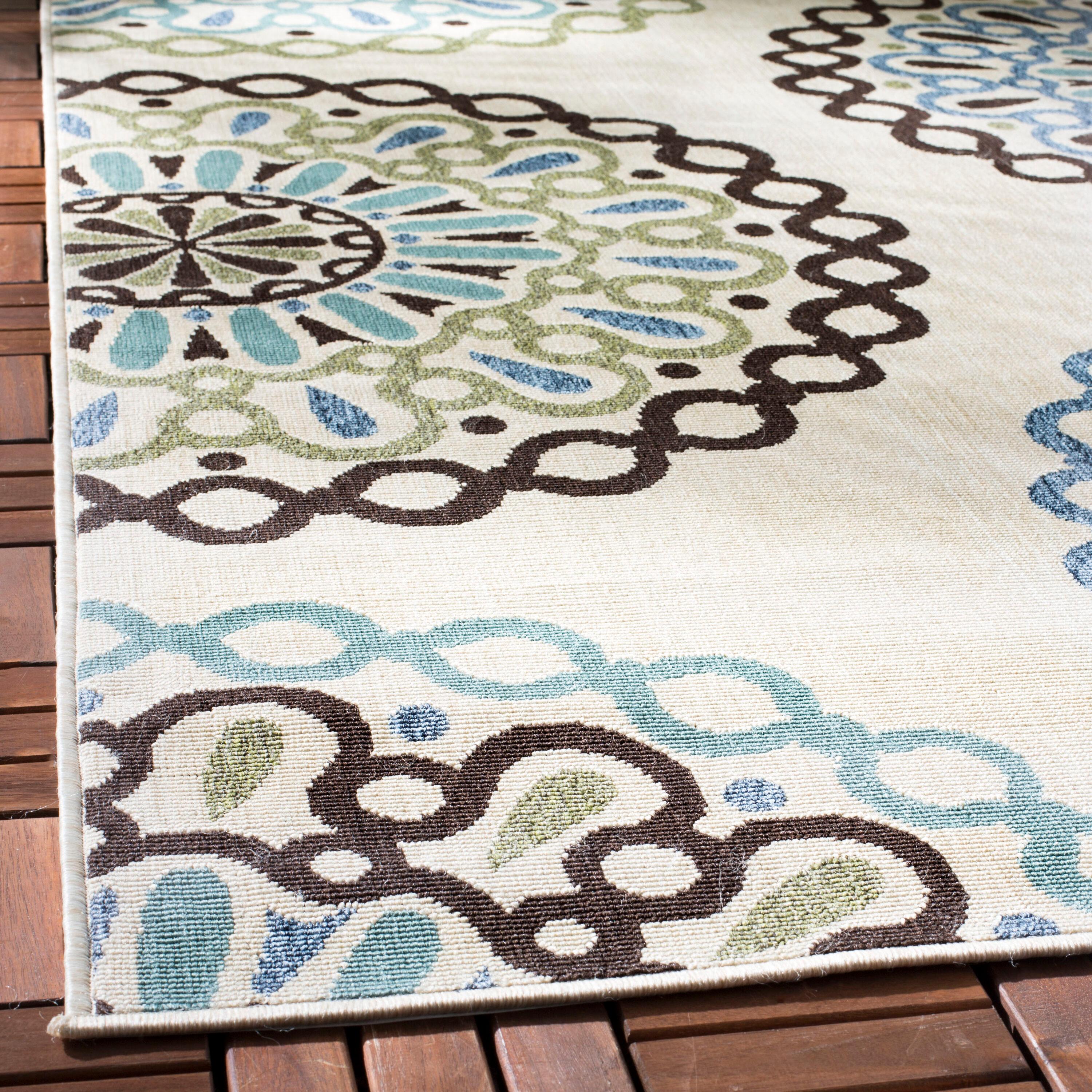 Veranda VER092 Power Loomed Indoor/Outdoor Area Rug - Cream/Blue - 5'3"x5'3" - Safavieh.