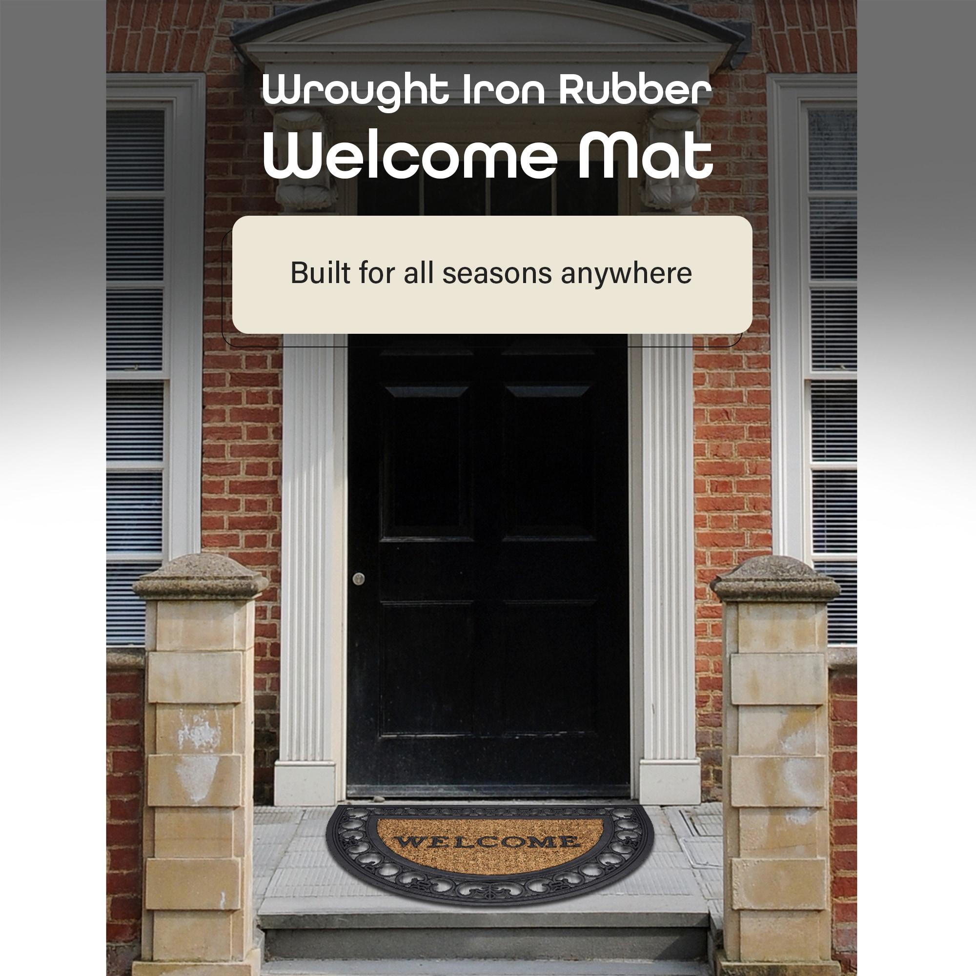 Bloomsbury Market Aeries Recycled Rubber Door Mats, Non-Slip/Skid Rubber Backing, 18" W X 30" L, Rectangle, Welcome Scrolls