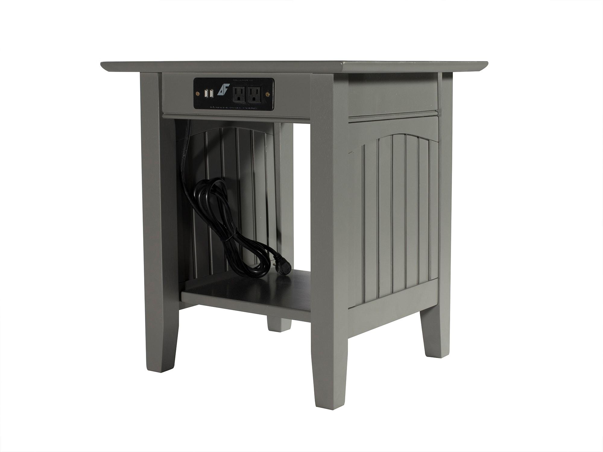 Nantucket End Table with Charger Gray - AFI: USB Ports, AC Outlets, Eco-Friendly Hardwood