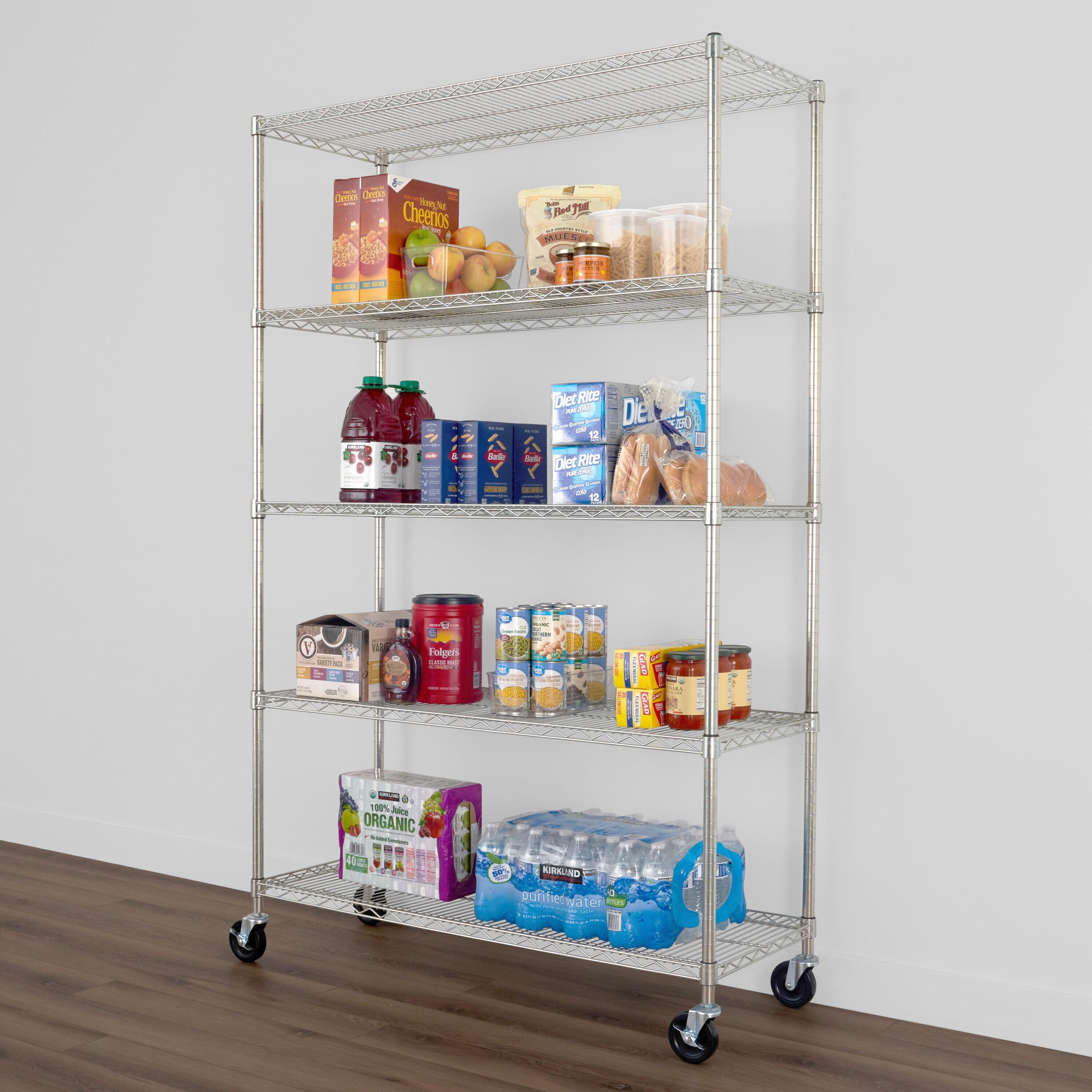 SafeRacks NSF Certified 5-Tier Steel Wire Shelving with Adjustable Shelves and Wheels - 2500 lb Capacity - 48" x 18" x 72"