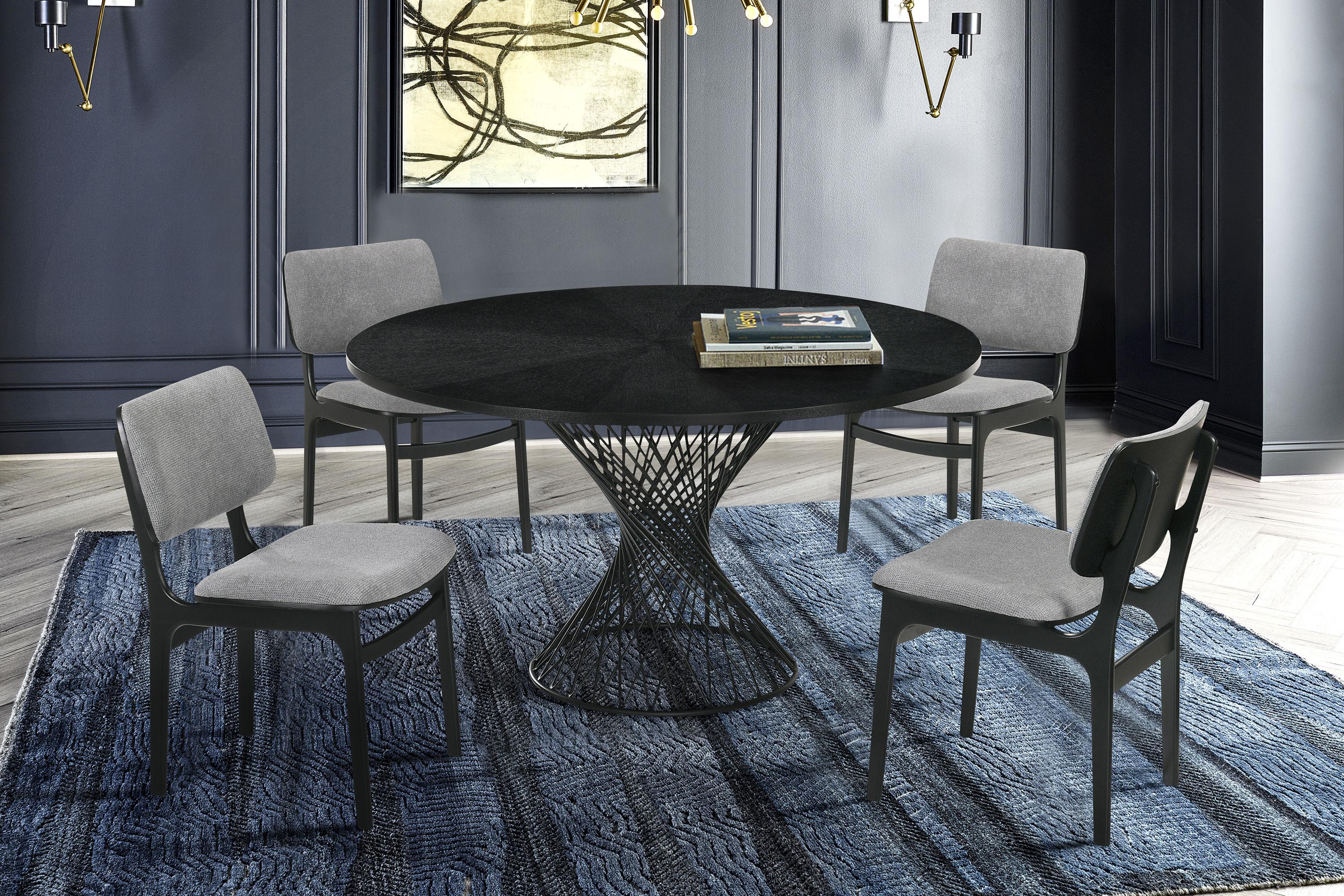 Set of 2 Lima Upholstered Wood Dining Chairs Black - Armen Living: Mid-Century Modern, Rubberwood Frame, Gray Polyester
