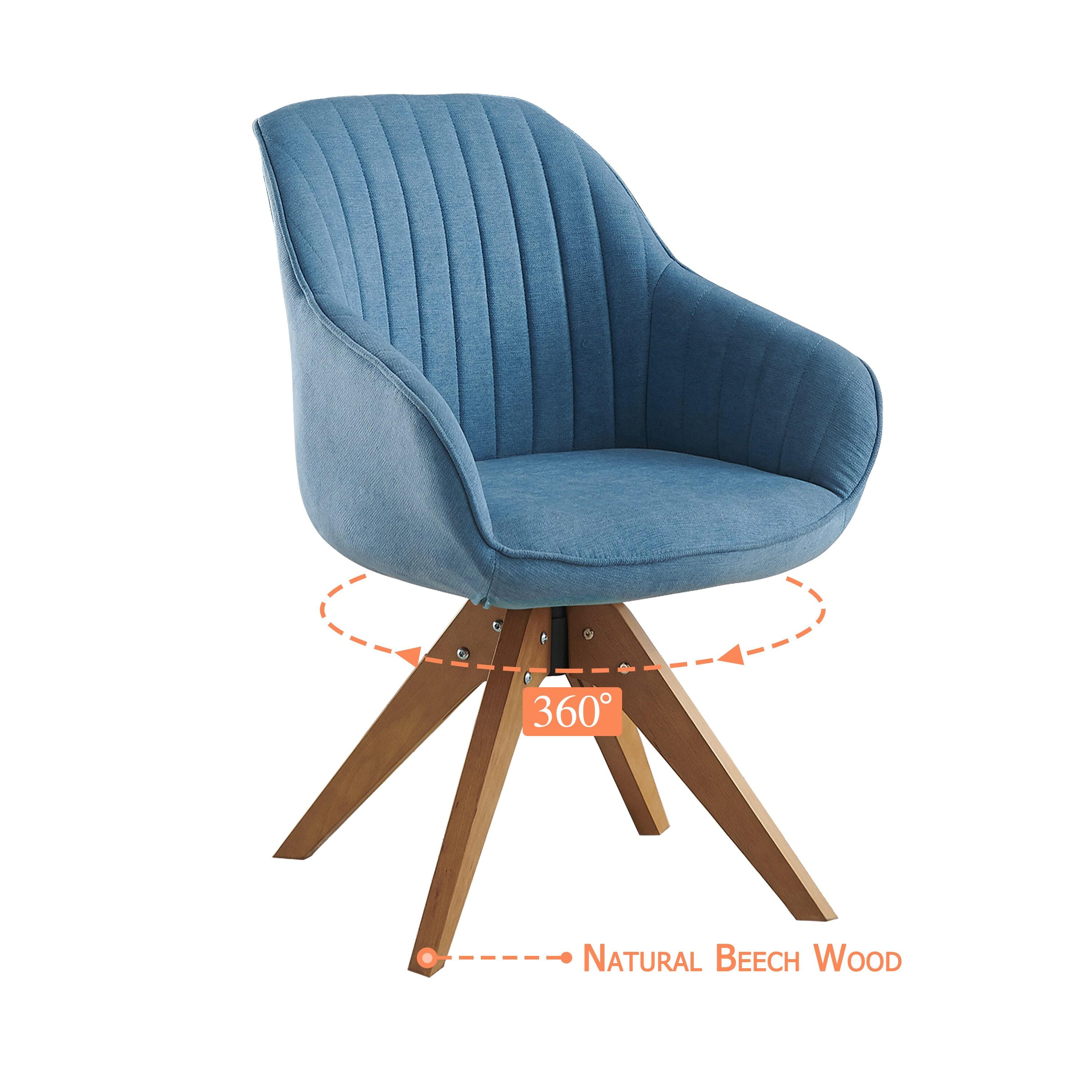 Art Leon Mid Century Accent Chair Fabric Swivel Beech Wood Legs, Light Blue