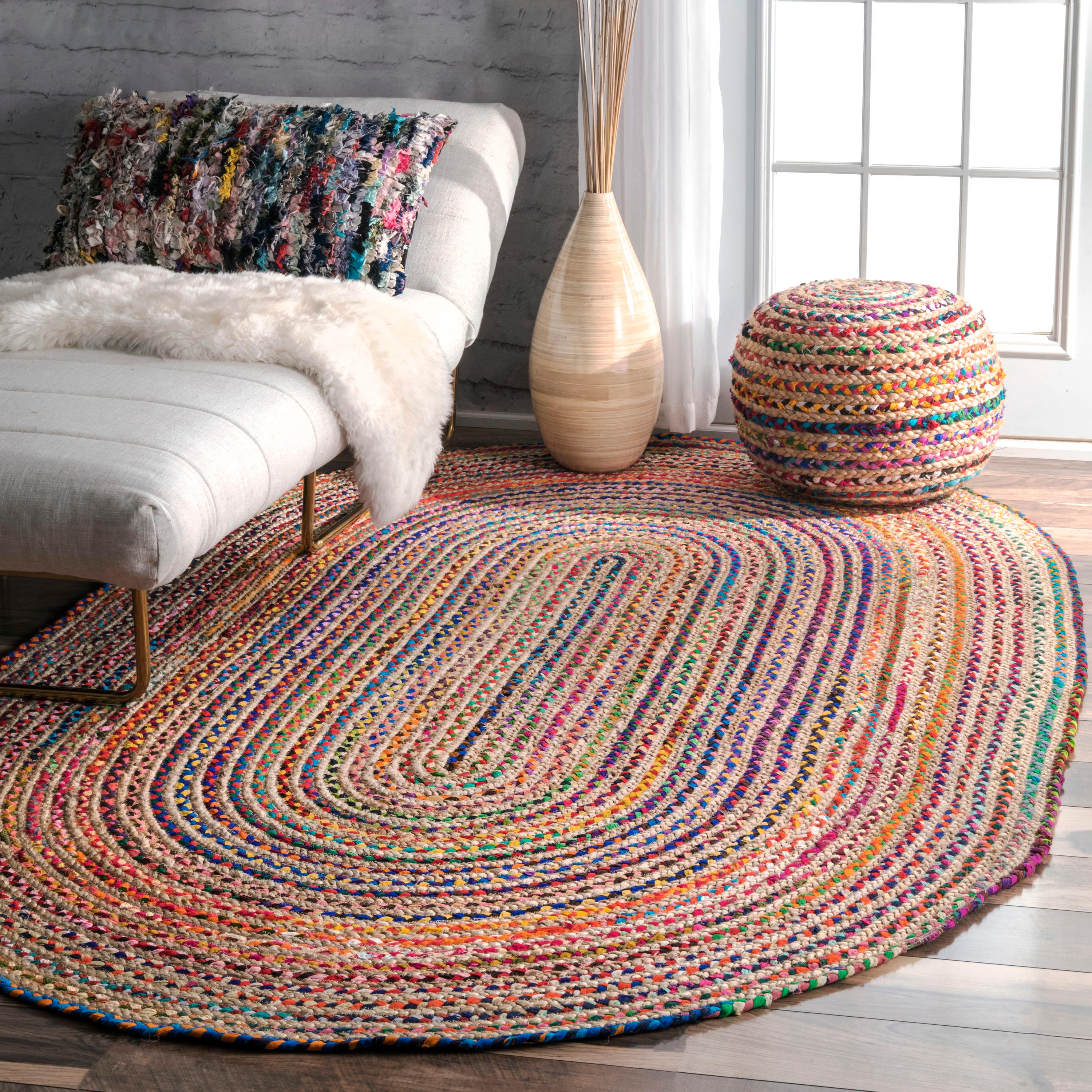 Nuloom Aleen Striped Oval 7x9 Jute Indoor Area Rug for Dining Room Rug Neutral Rug Living Room Rug Kitchen, Multicolor