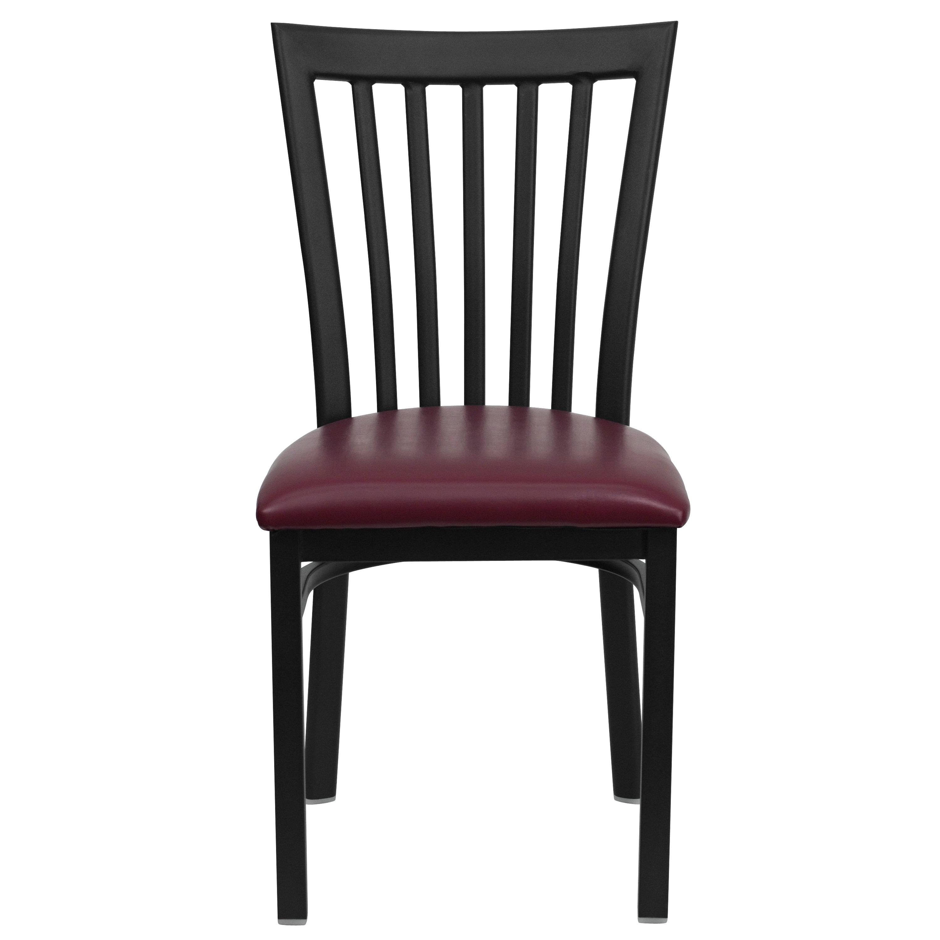 BizChair Black School House Back Metal Restaurant Chair - Burgundy Vinyl Seat