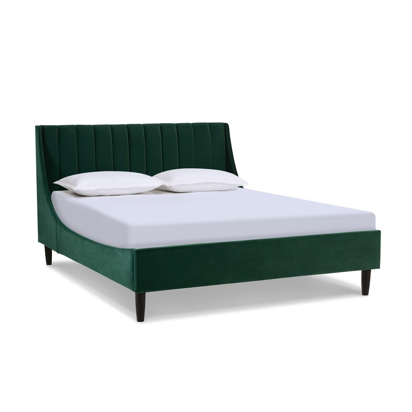 Aspen Medium Evergreen Velvet Tufted Queen Platform Bed with Pine Frame