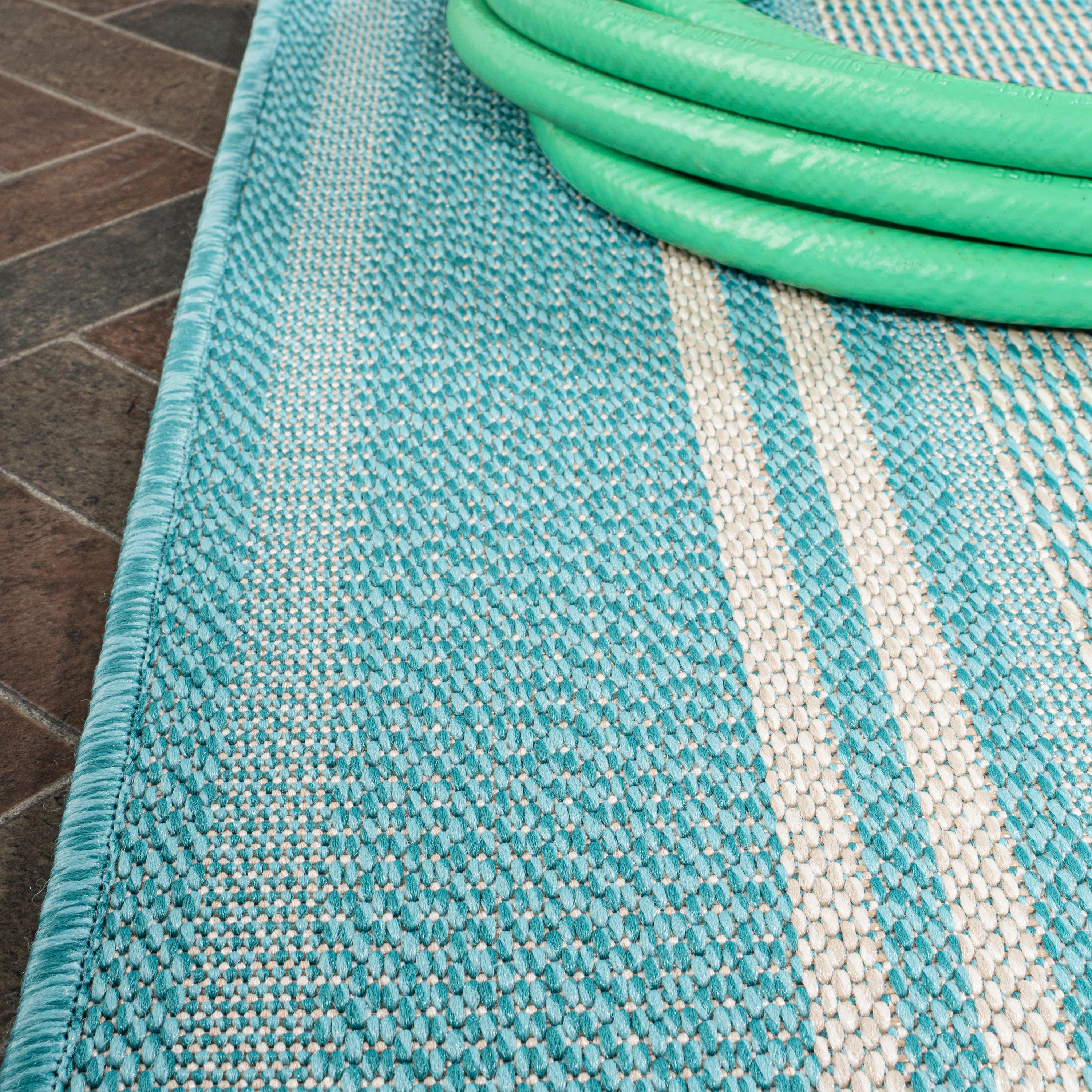 3' x 5' Haynes Modern Double Stripe Indoor/Outdoor Area Rug, Aqua/Beige - JONATHAN Y