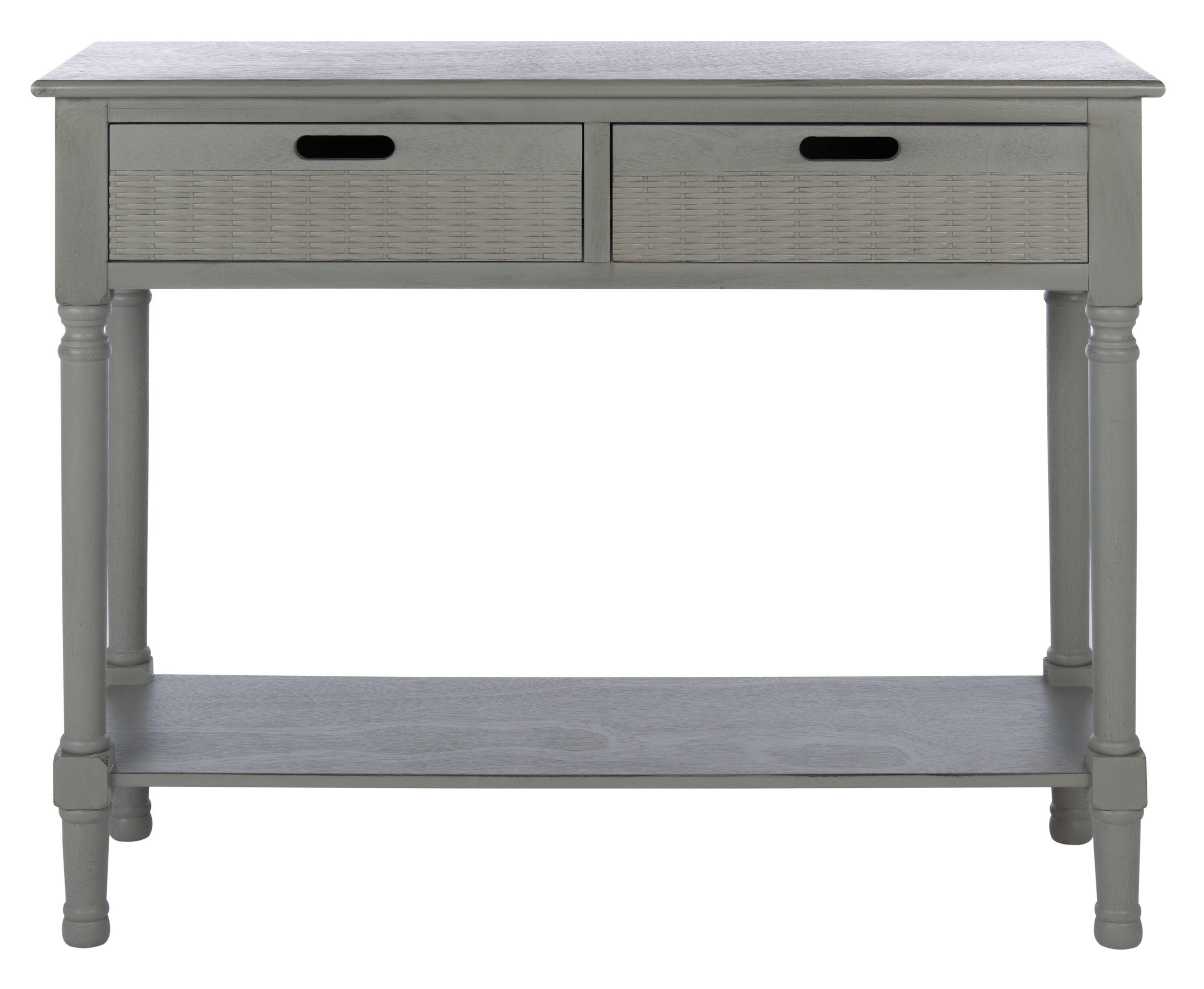 Distressed Gray Wood Console Table with Storage Drawers