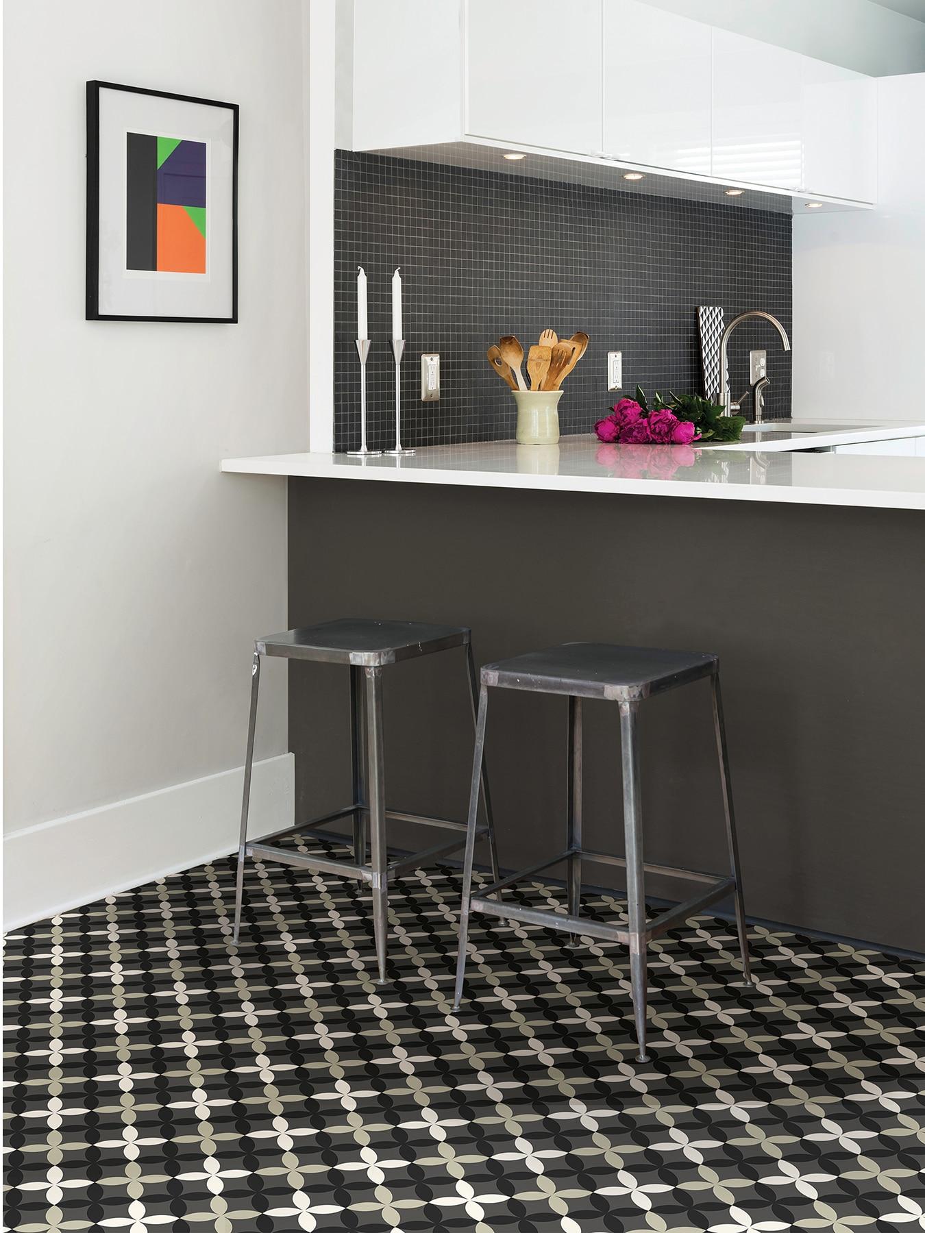 4'x5' Set of 20 Arbor Peel & Stick Floor Tiles Black/Gray - FloorPops: Vinyl Mosaic Flooring, Stain-Resistant