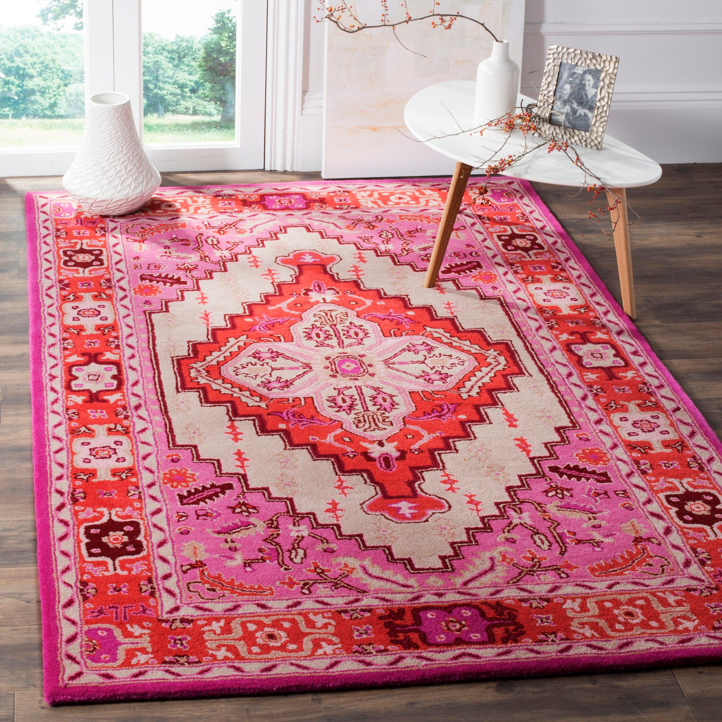 Bellagio BLG545 Hand Tufted Area Rug - Red Pink/Ivory - 5'x8' - Safavieh.