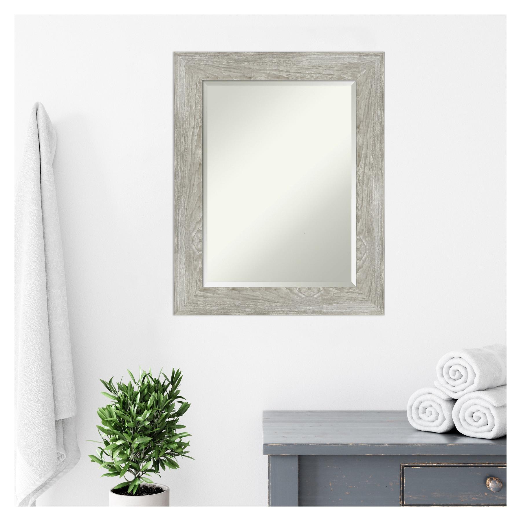 Amanti Art Beveled Bathroom Wall Mirror - Dove Greywash Frame Outer Size: 24 x 30 in
