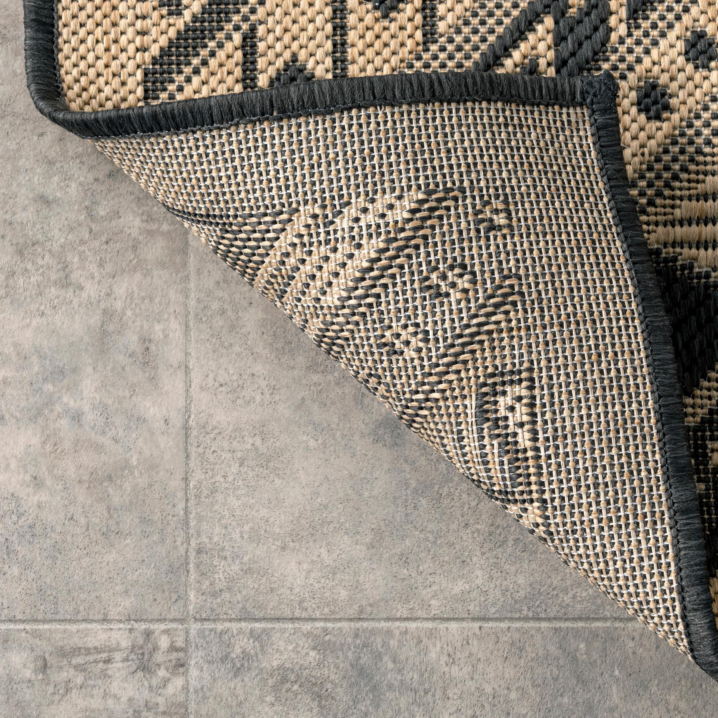 Nuloom Landry Geometric 4x6 Indoor/Outdoor Area Rug for Living Room Patio Deck Front Porch Kitchen, Charcoal/Ivory