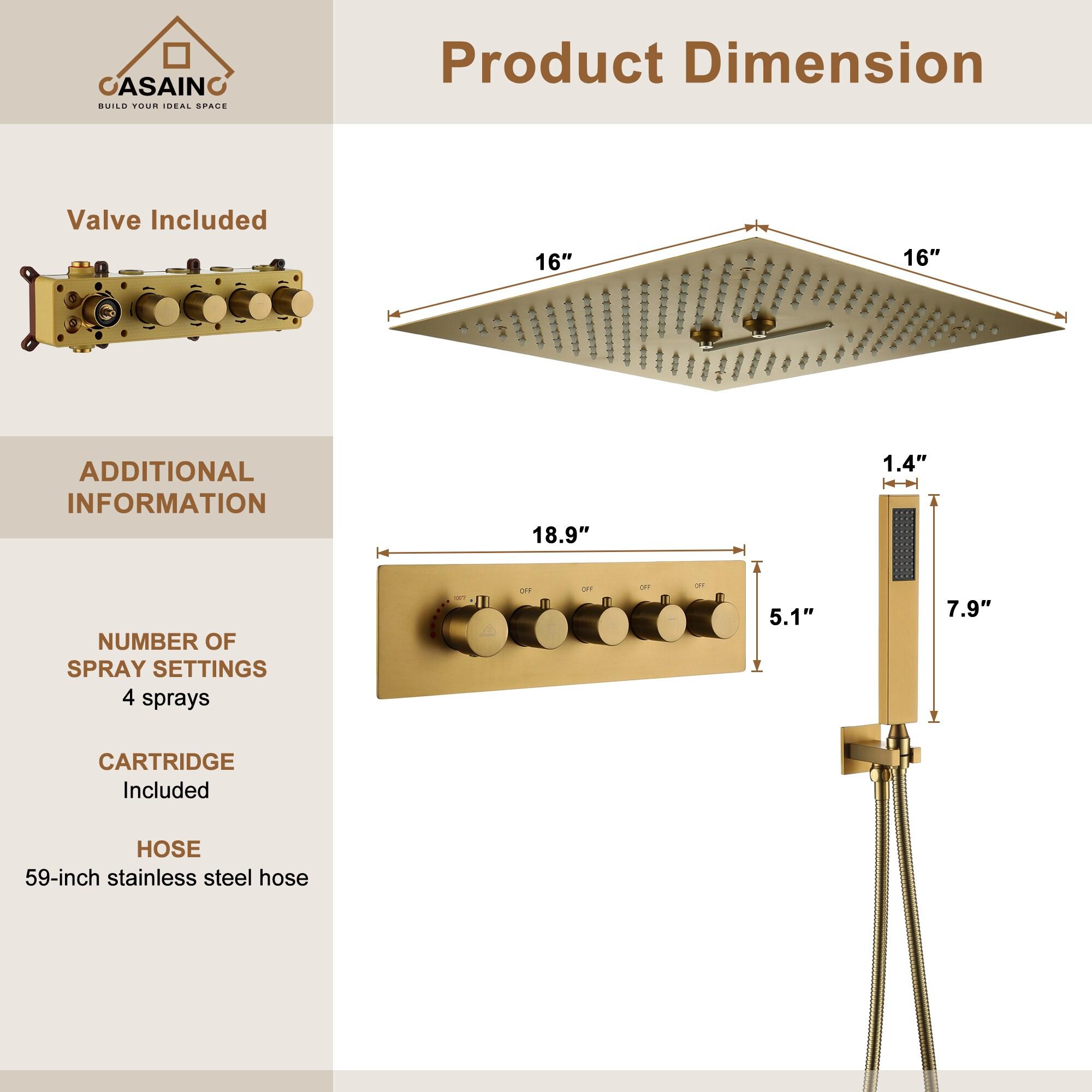 Camino 4-Function Luxury 16 Inch Thermostatic Rain Shower Set with Remote Control 64 Color Lights