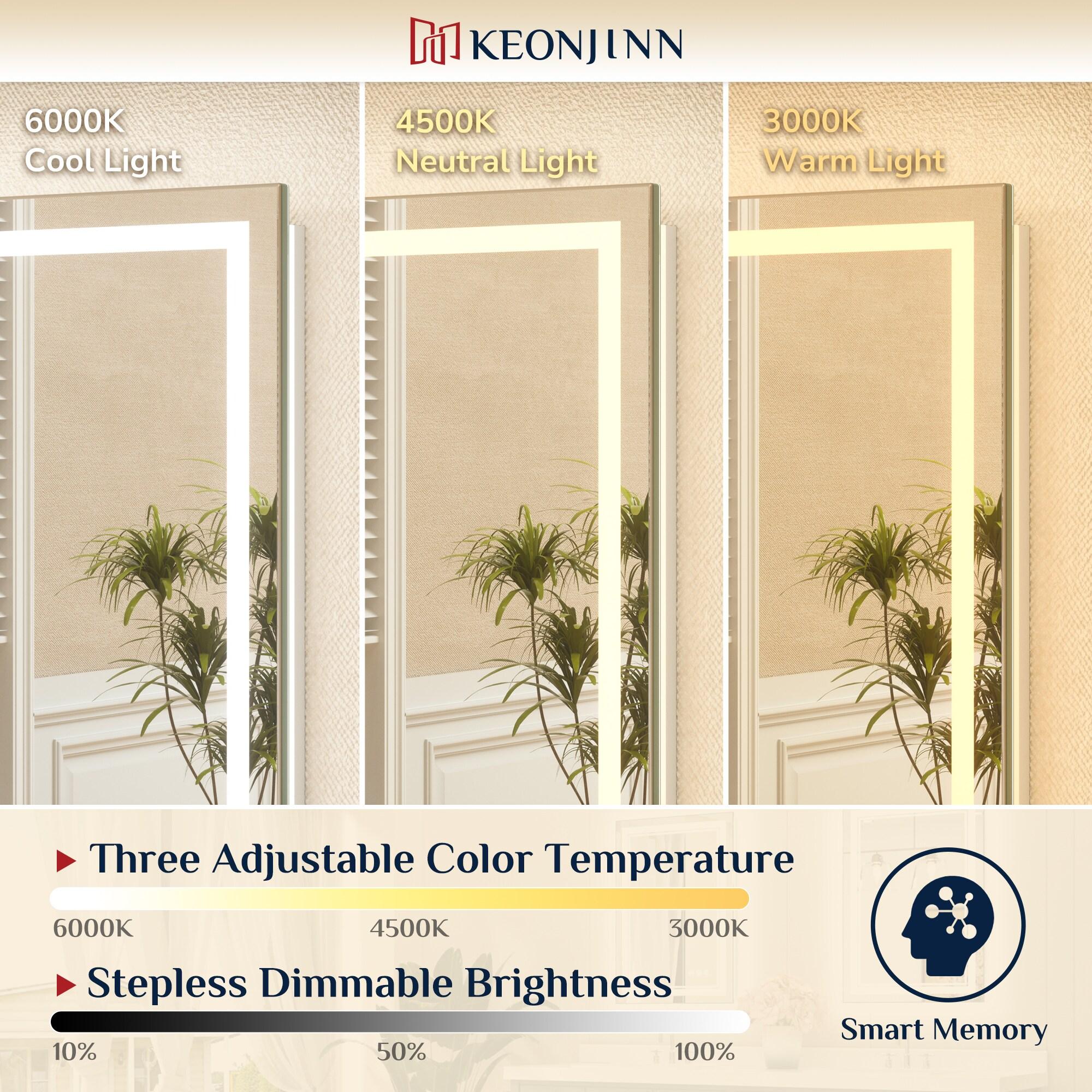 Keonjinn LED Bathroom Vanity Mirror, Front Light & Backlit, 3 Color Temperatures, Anti Fog, Double Lights Strips, 24"x32"