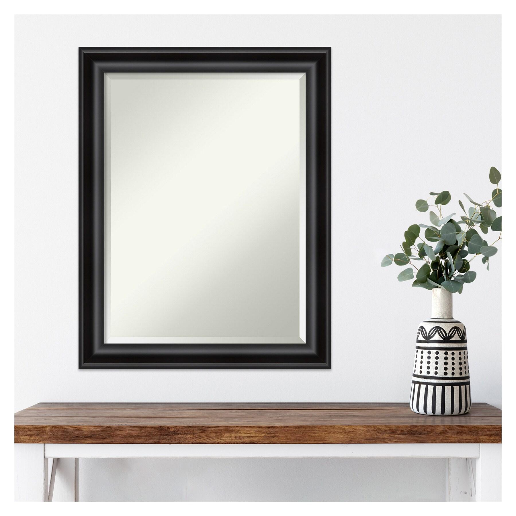 22" x 28" Non-Beveled Grand Narrow Bathroom Wall Mirror Black - Amanti Art: Modern Rectangle, Wall Mount, Polystyrene Frame