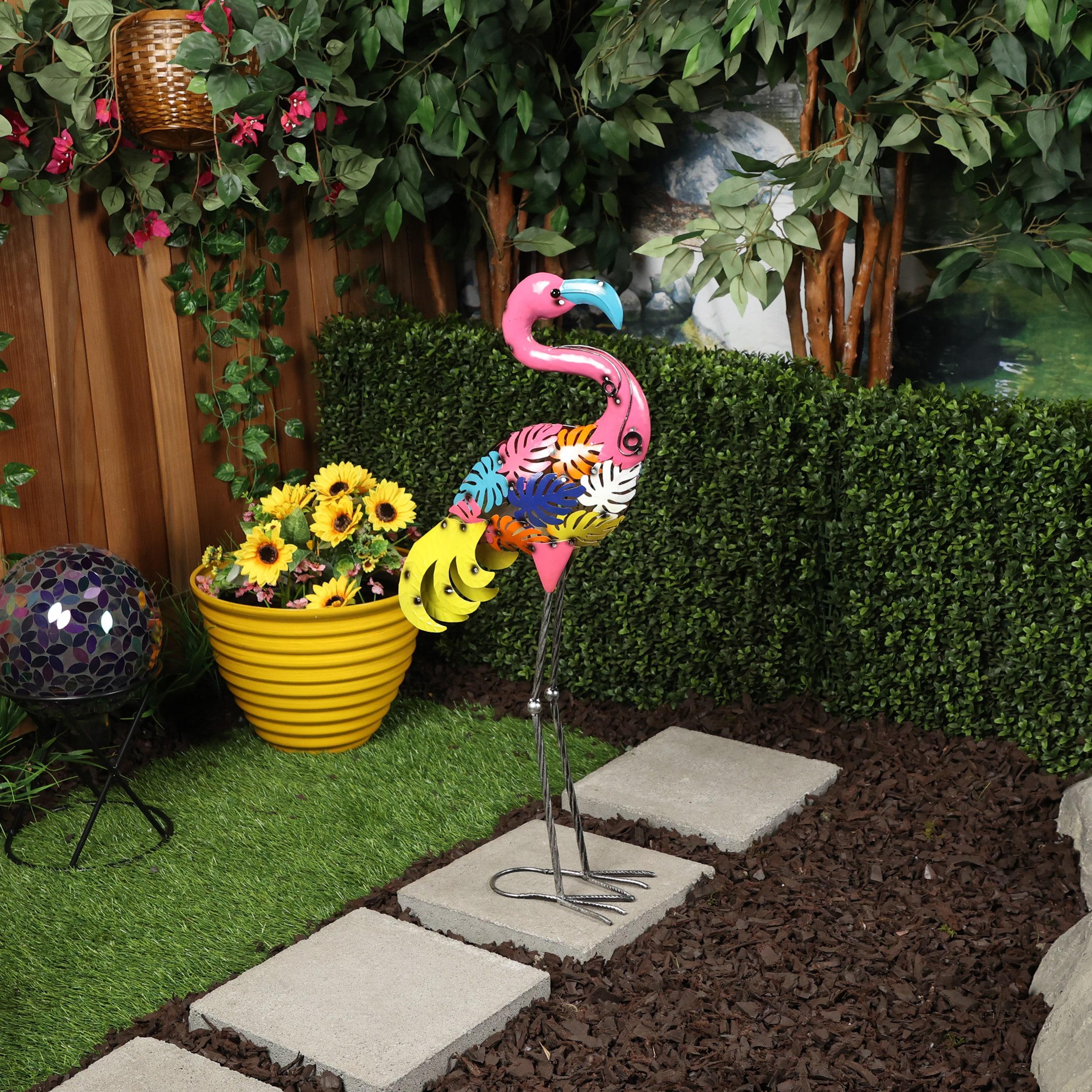 Alpine Corporation Metal Colorful Flamingo with Leaves Decor