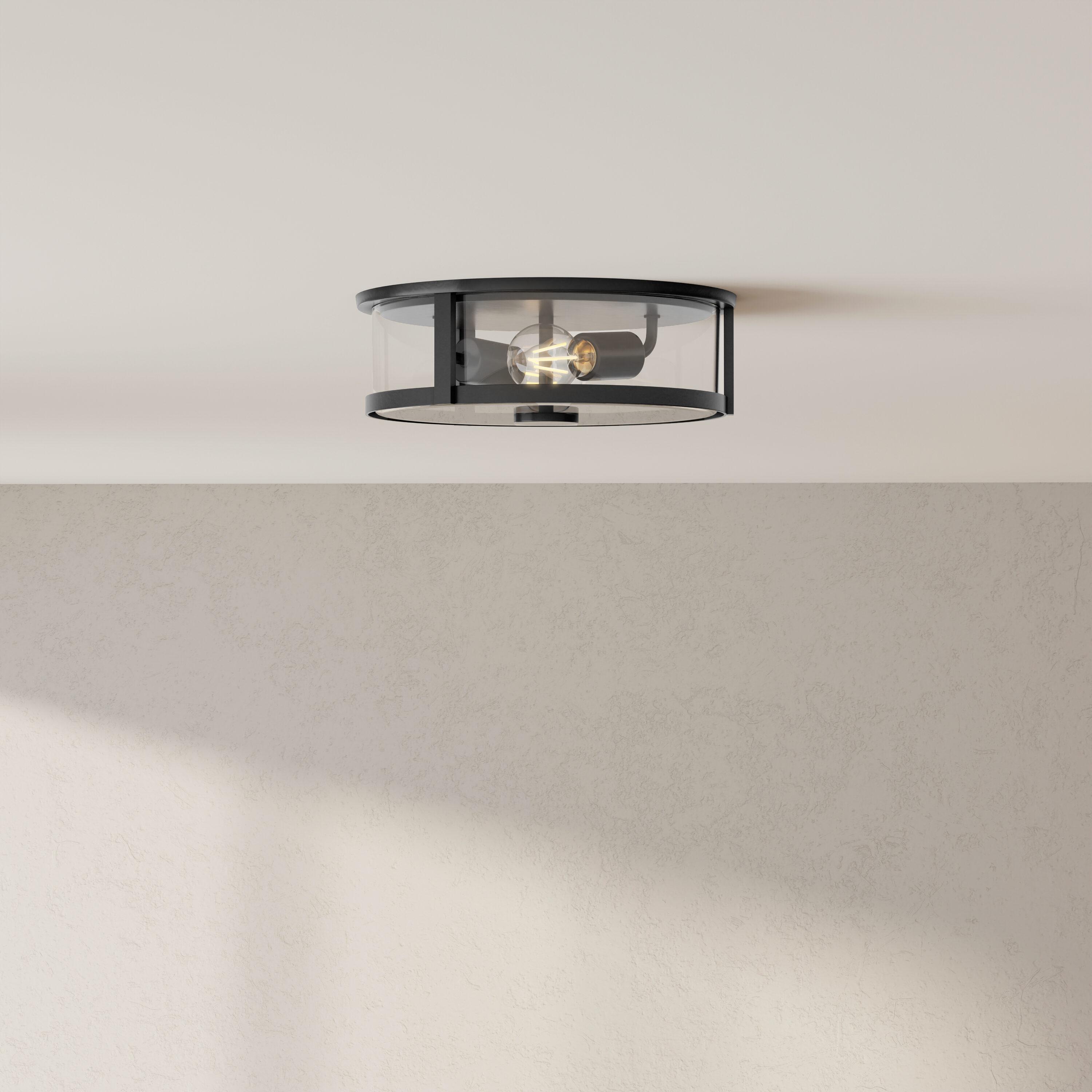 Progress Lighting Gilliam 2-Light Flush Mount, Matte Black, Curved Glass