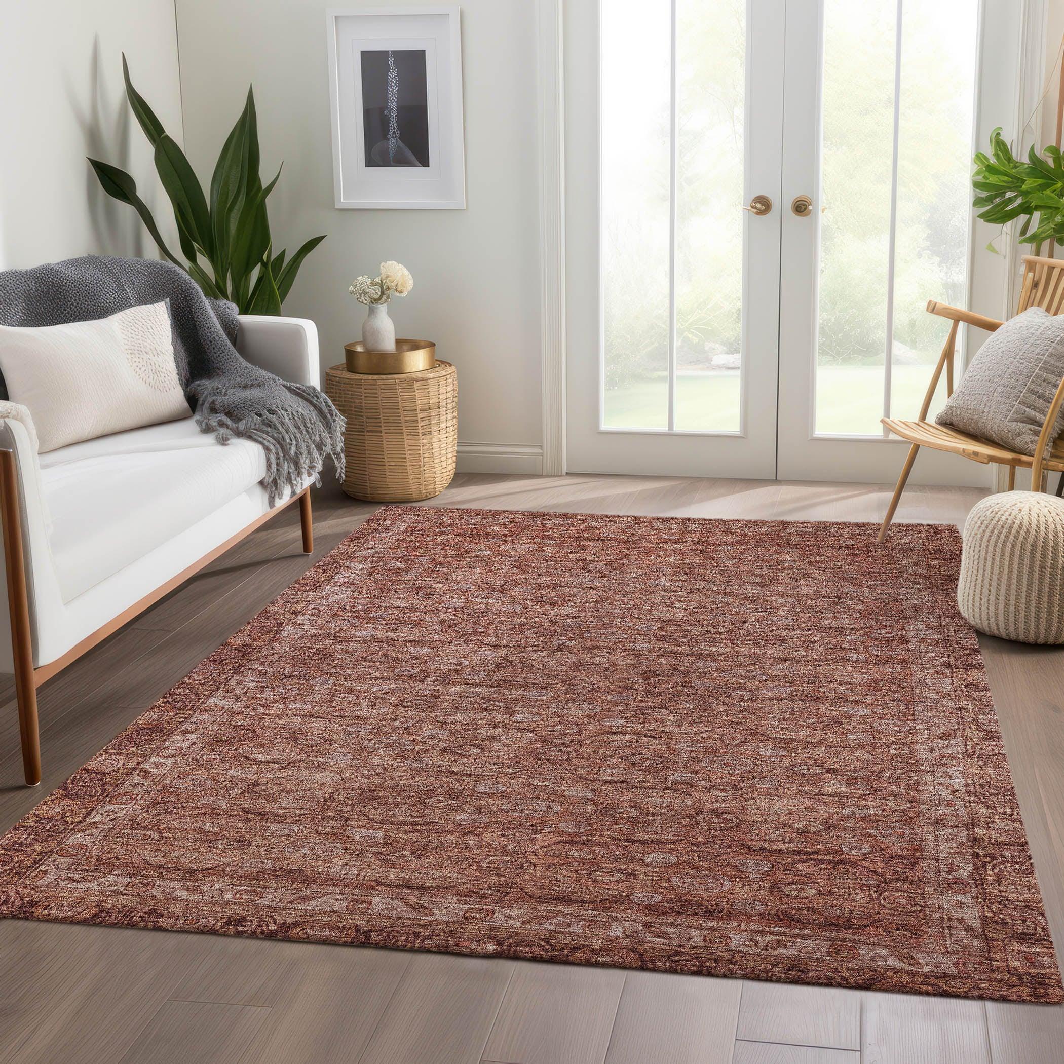 Machine Washable Indoor/Outdoor Chantille Terracotta Rug