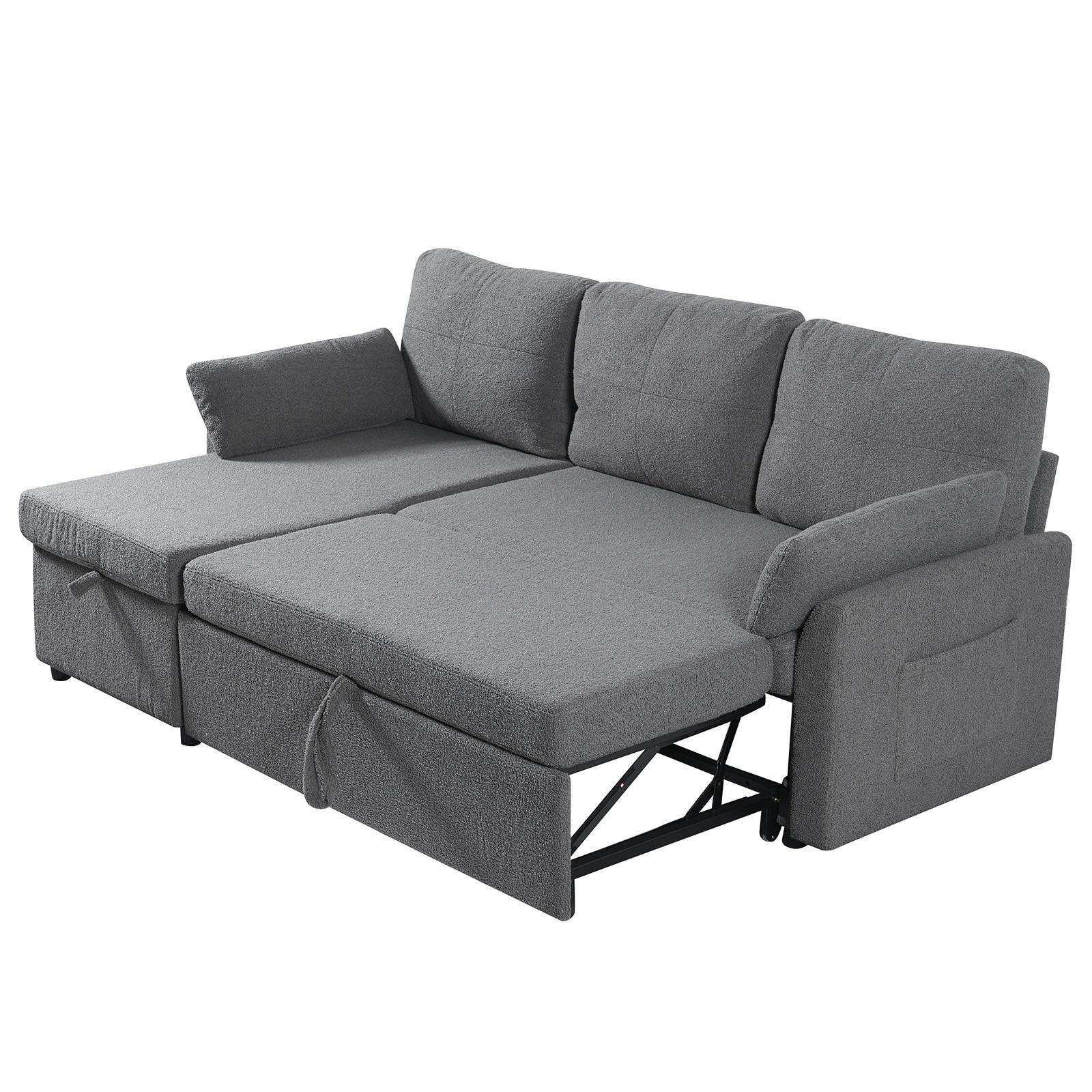 84.2" Sleeper Sofa Bed,Pull Out Sofa Bed with Storage Chaise L Shape Sectional Sofa Bed in Gray