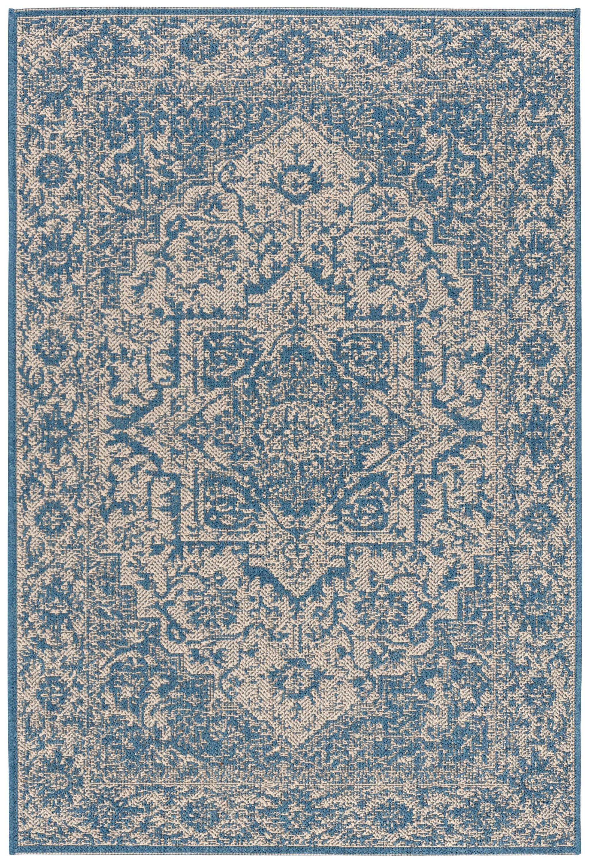 Beach House BHS139 Power Loomed Indoor/Outdoor Area Rug - Cream/Blue - 4'x6' - Safavieh