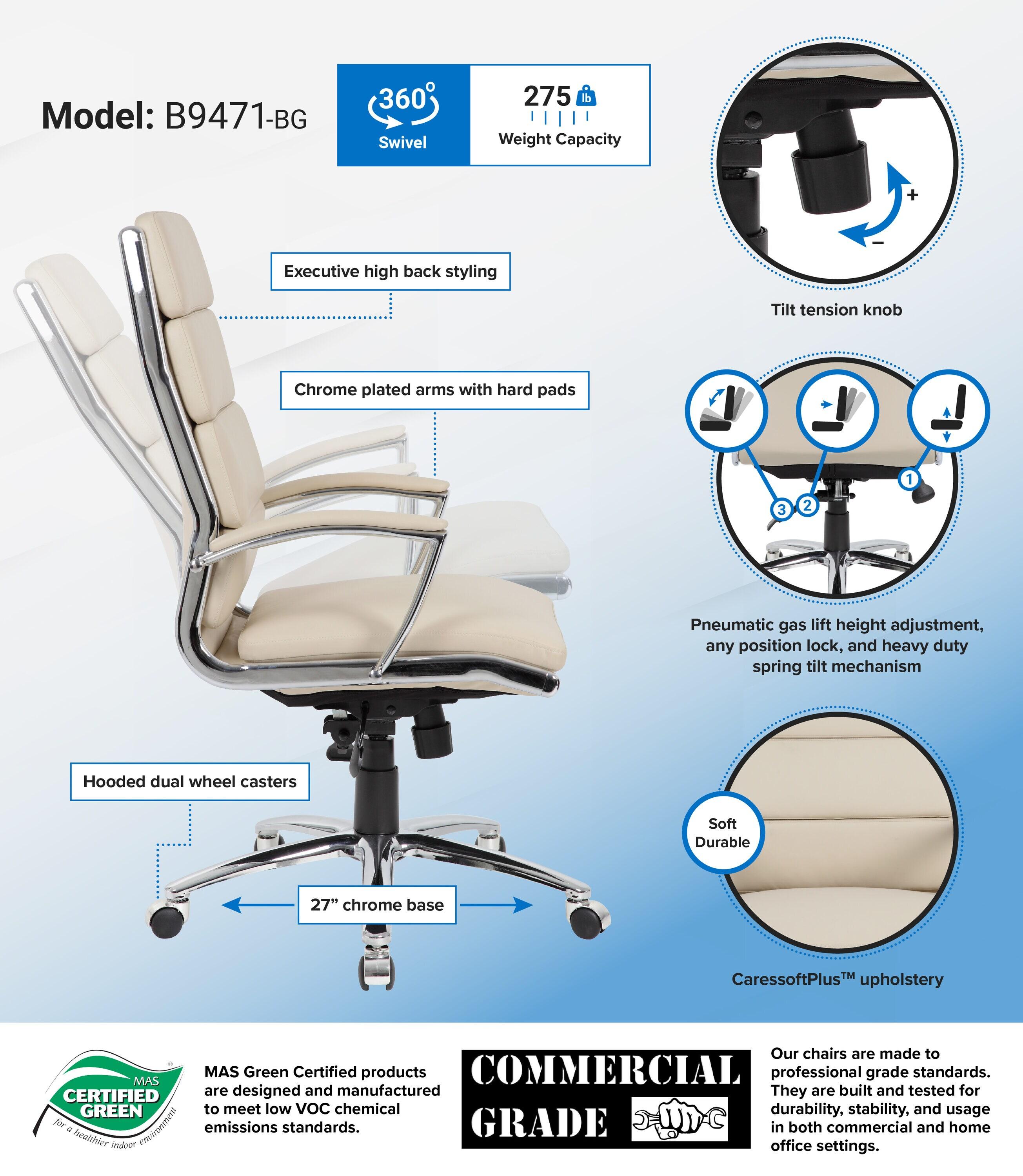 Contemporary Striped Executive Office Chair Beige with Lumbar Support & Casters - Boss Office Products