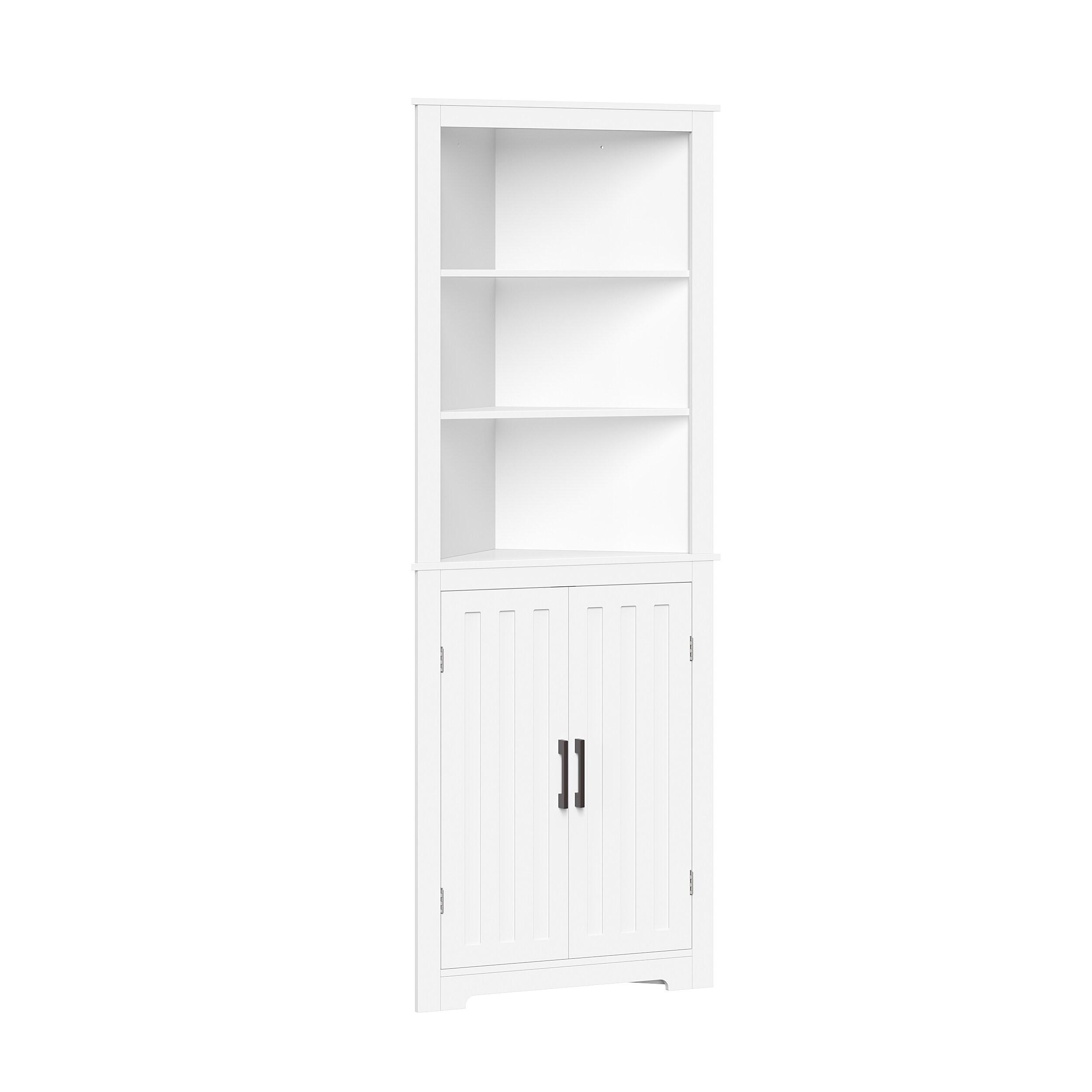 RiverRidge Home RiverRidge Monroe Tall Corner Bathroom Cabinet Storage Organizer with Doors and an Adjustable Shelf - White