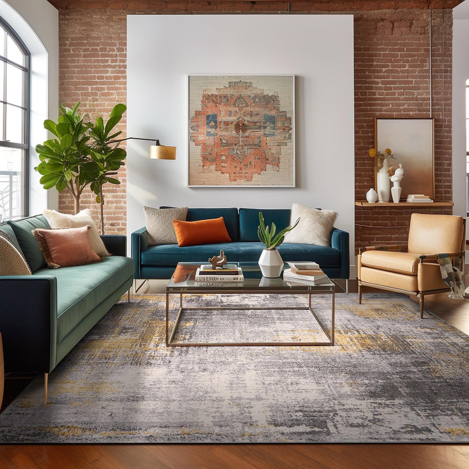 World Rug Gallery Dublin Contemporary Abstract Area Rug - Yellow 3'3"x5'
