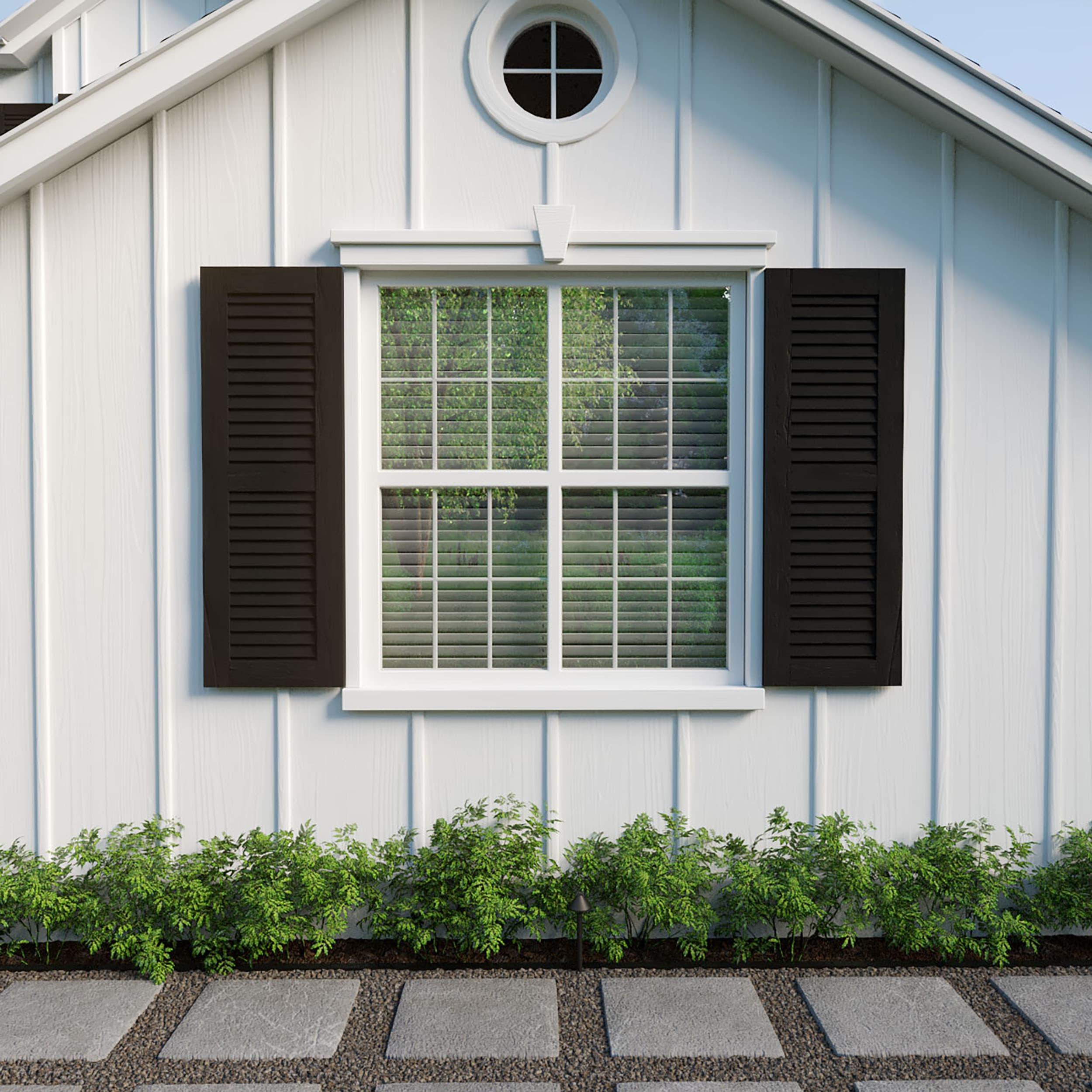 Ekena Millwork 18"W x 52"H Rustic Two Equal Louver Riverwood Faux Wood Shutters (Per Pair), Primed Tan