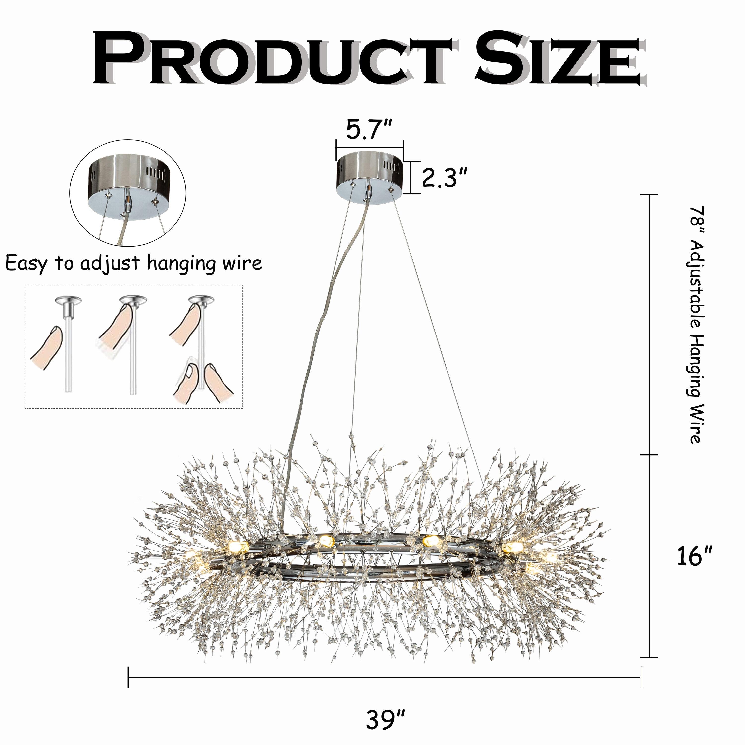 AloaDecor Modern Firework Crystal Chandelier for Dining Room and Living Room Chrome 12 W:39.37*H:15.75in 13 to 24 Inches Chrome 37 to 48 Inches