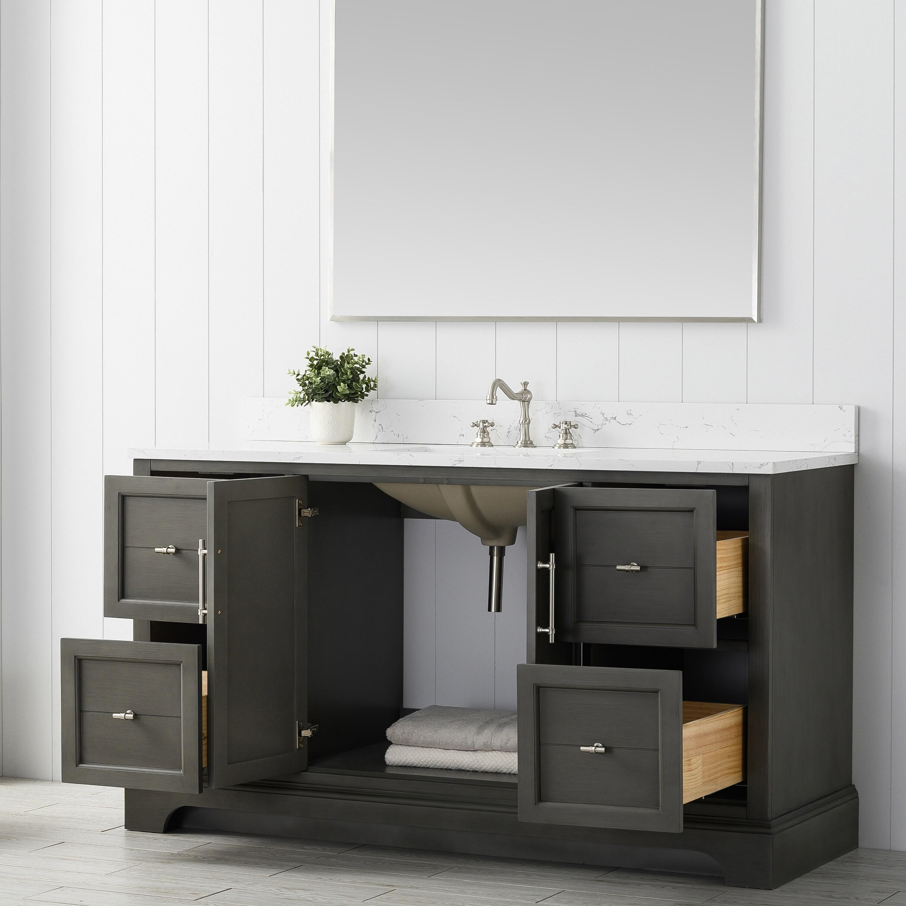 Vanity Art 60 x 22 x 34 in. Double Sink Bathroom Vanity with Quartz Top & Backsplash, Silver Grey