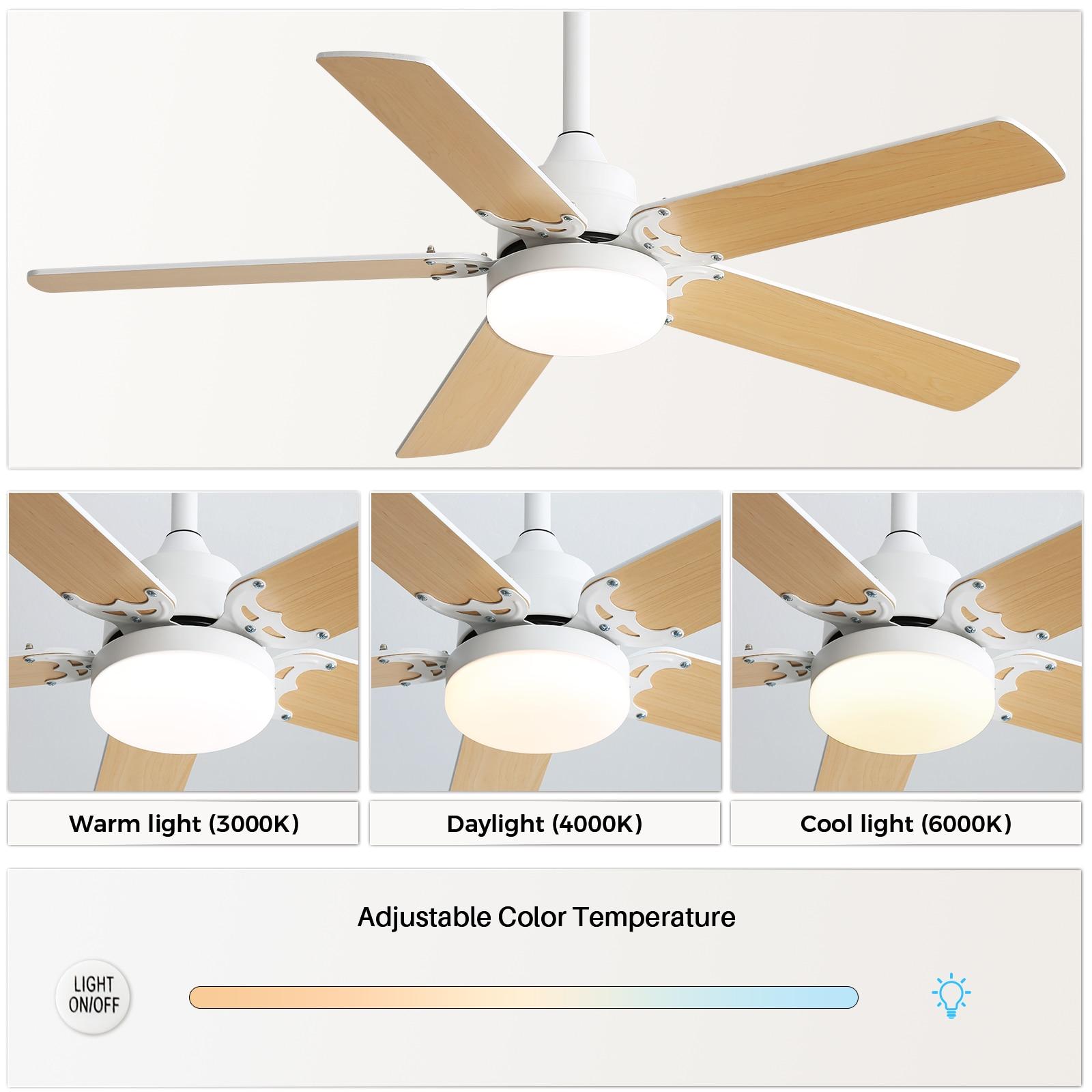 42" Plywood Blades Ceiling Fan with LED light and Remote, Flush Mount and Downrod Mount White (White/light wood grain blades)