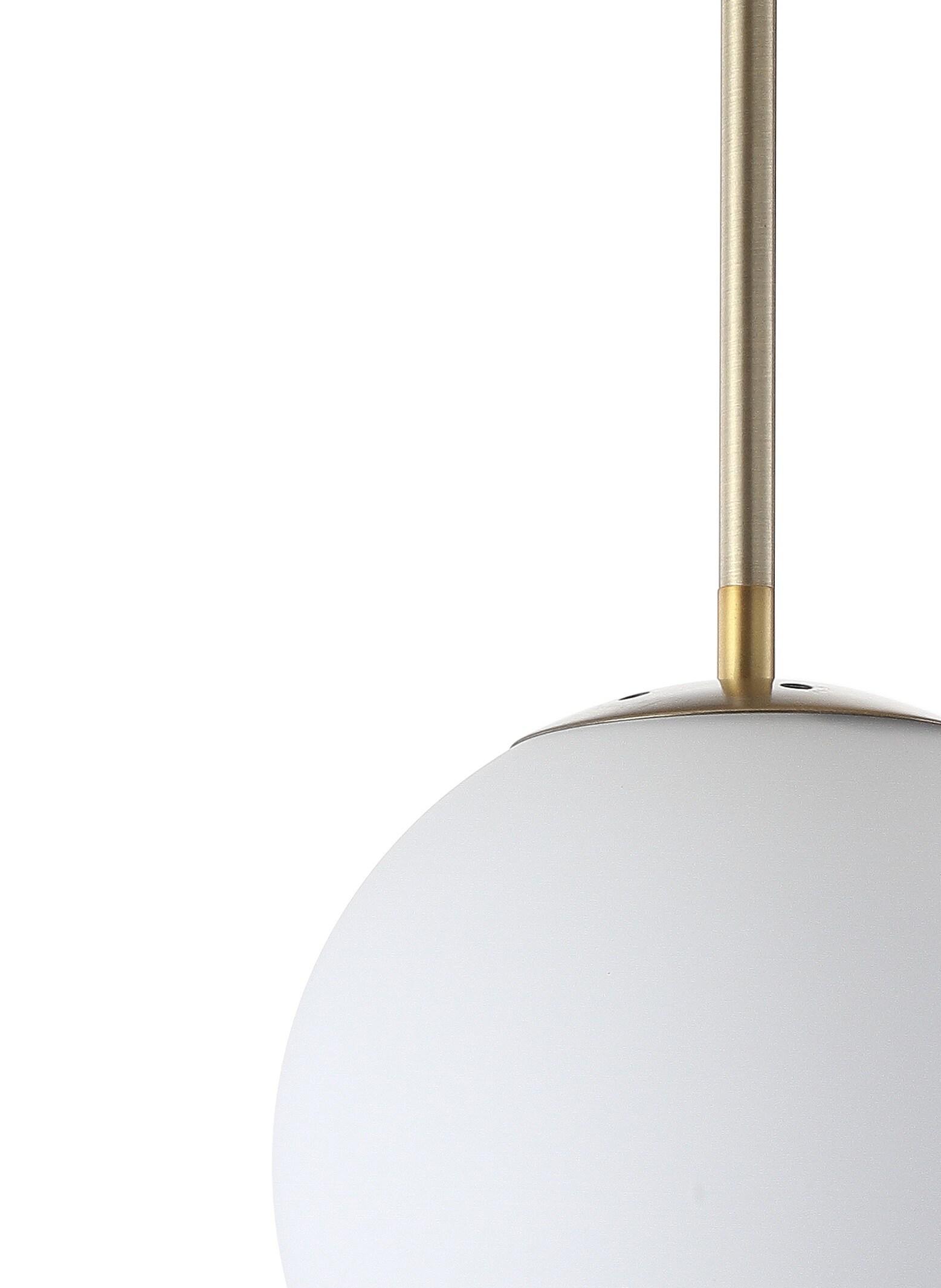 Bleecker 7.75" Metal/Glass Globe LED Pendant, White/Brass