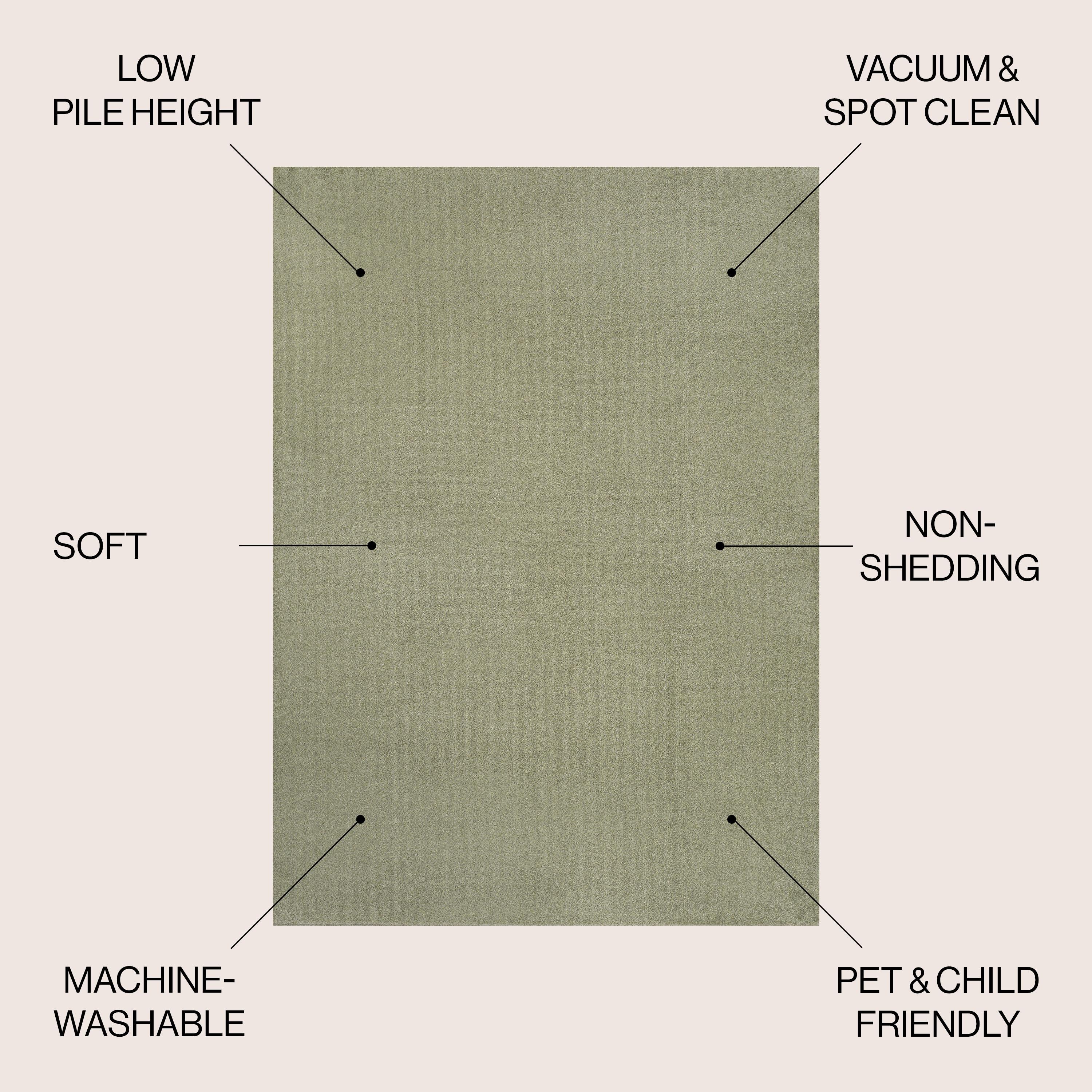JONATHAN Y Twyla Classic Solid Low-Pile Machine-Washable Sage Green 5 ft. x 8 ft. Area Rug