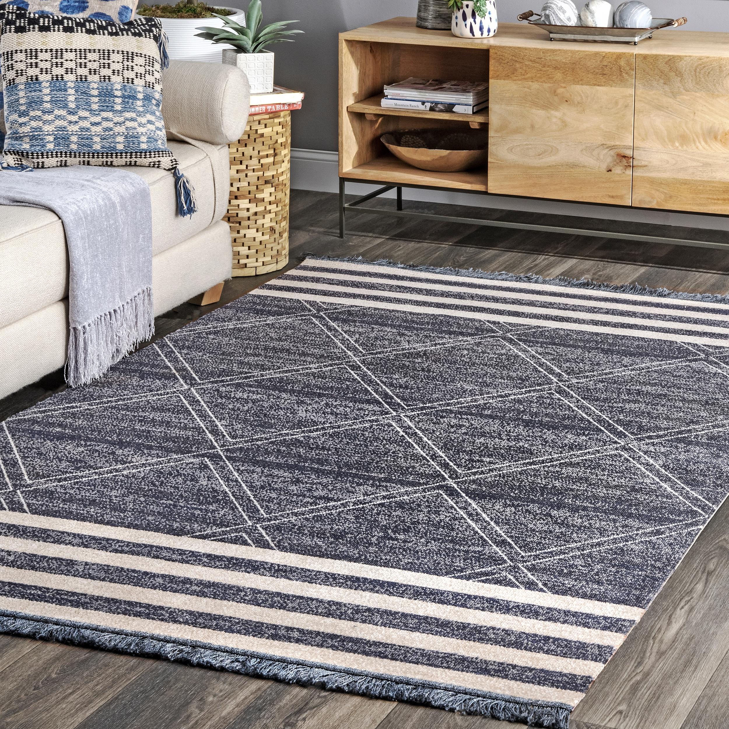 Nuloom Roberge Trellis 7 Square Indoor/Outdoor Area Rug for Living Room Patio Deck Front Porch Kitchen, Navy/Ivory