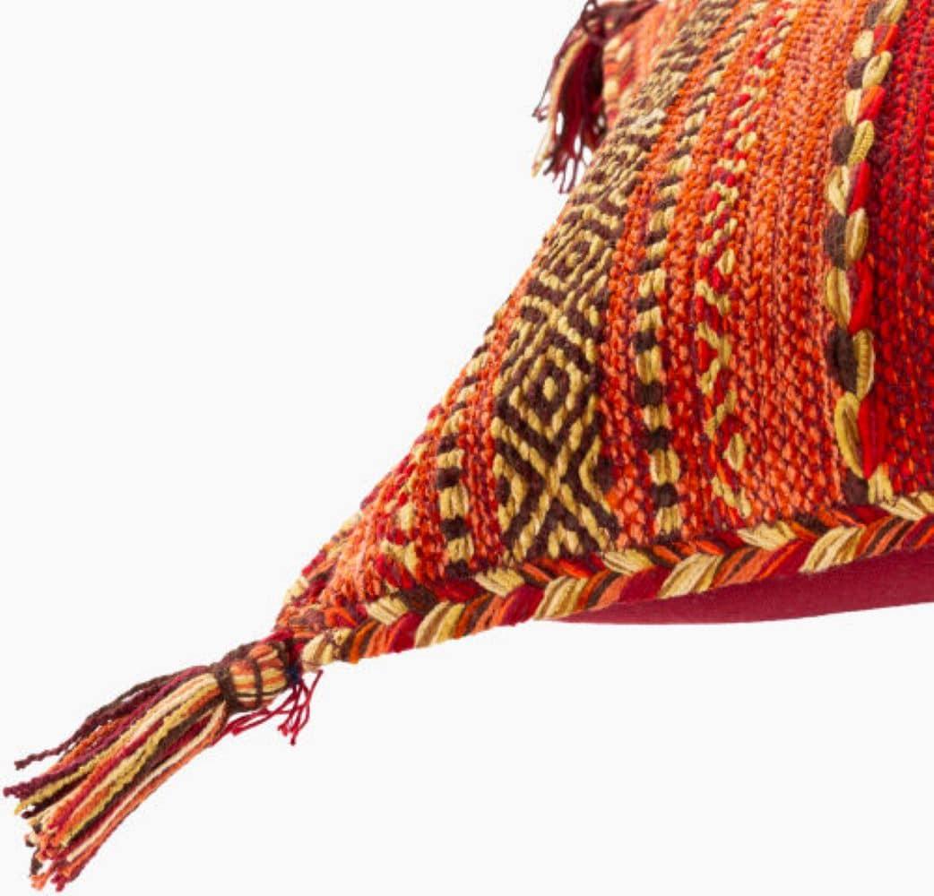 18'' Square Soft Tassel-Trimmed Geometric Stripe Throw Pillow