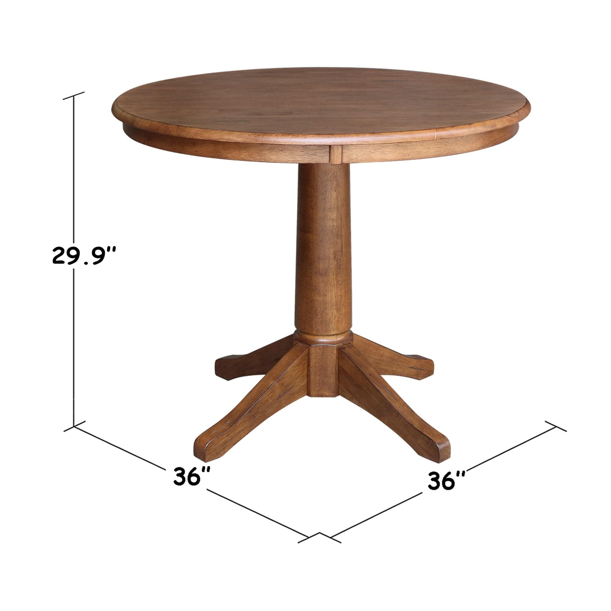 29.9" Dining Tables Ely Round Top Pedestal Distressed Oak - International Concepts: Solid Wood, 4 Seats