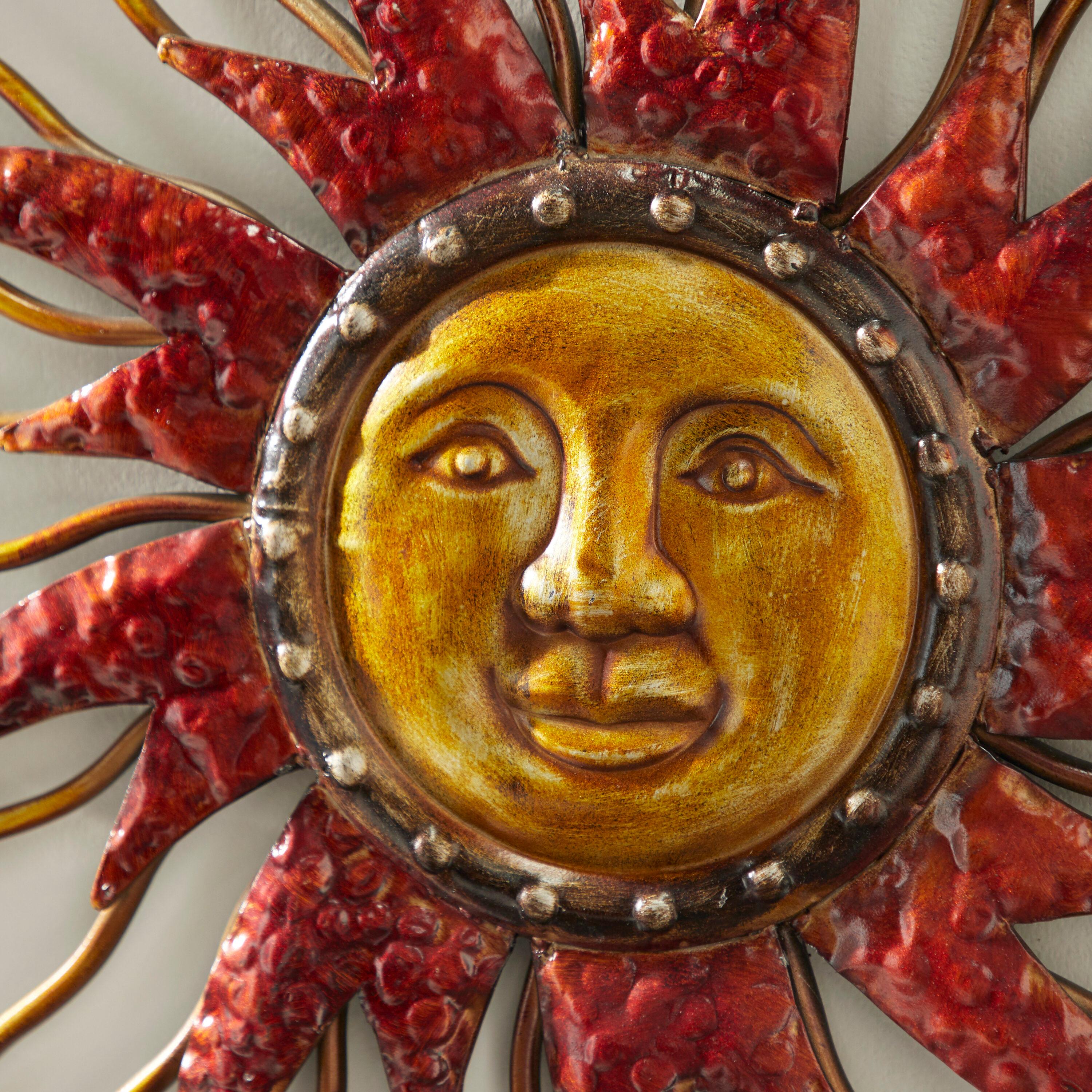 DecMode Copper Metal Indoor Outdoor Sun and Moon Wall Decor with Stars