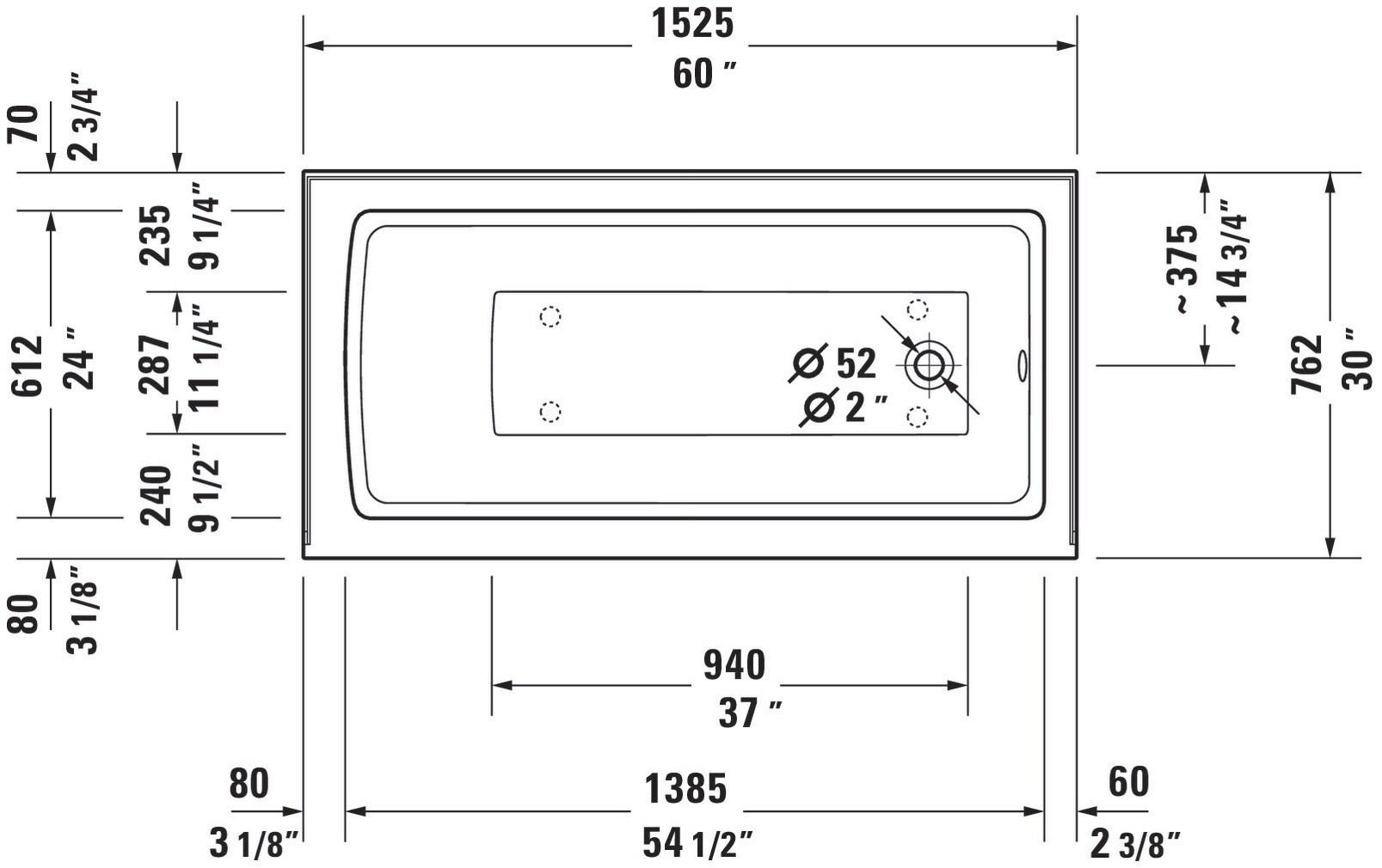 Architec 60" x 30" Alcove Soaking Acrylic Bathtub